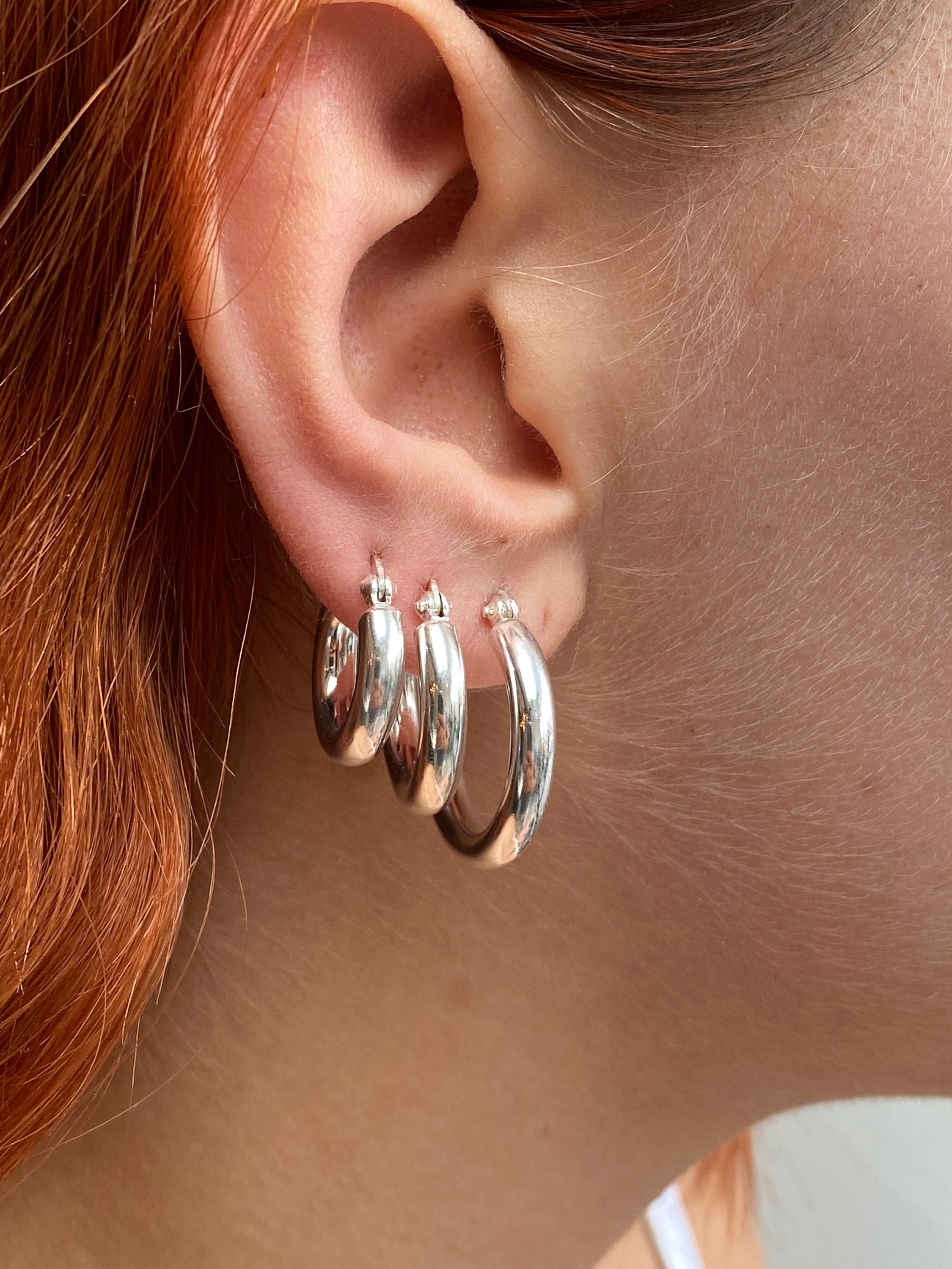 Sterling Silver Hoop Earrings 4Mm Thick Chunky 16 18 20 25 30 35Mm Diameter