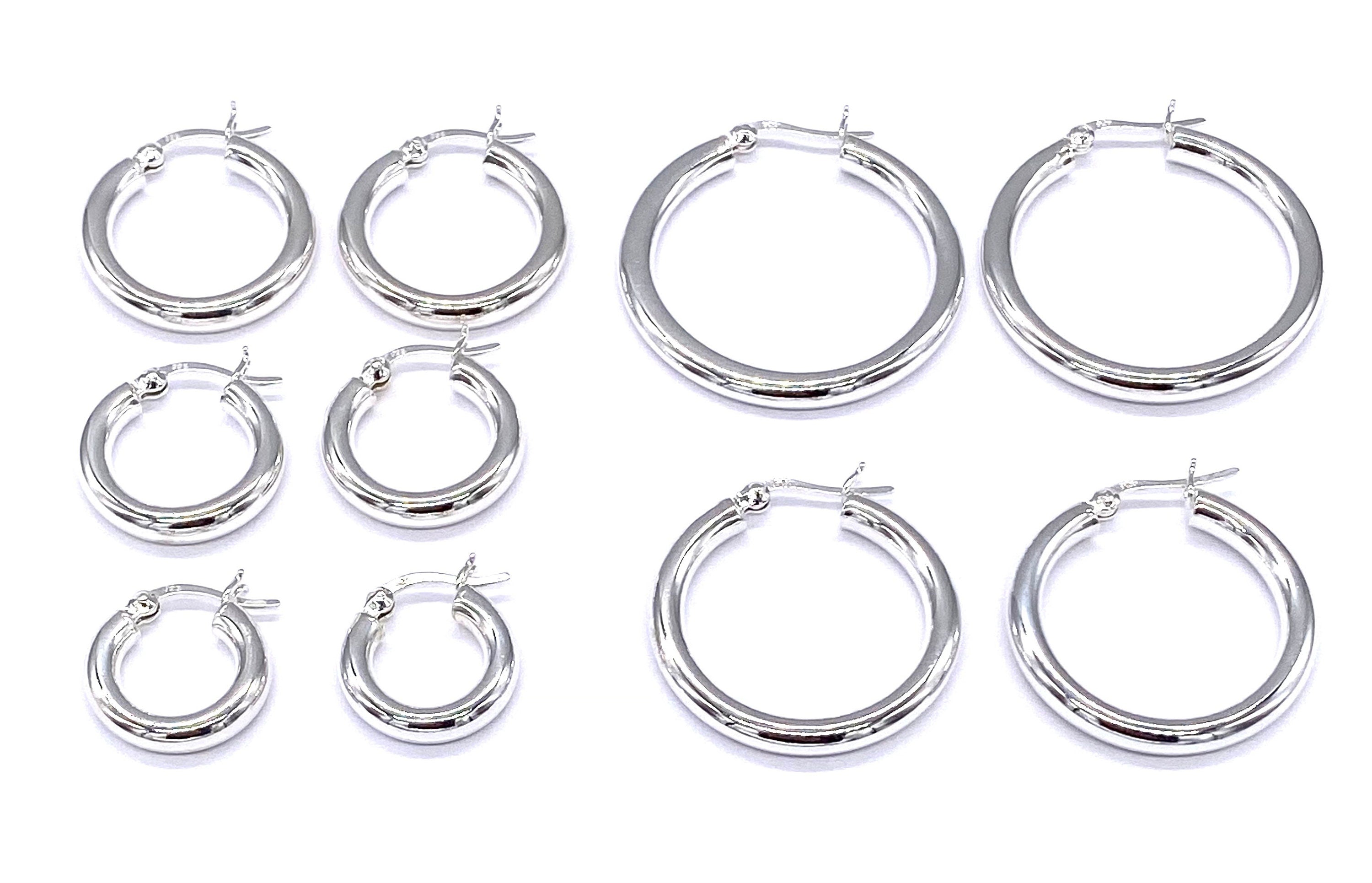 Sterling Silver Hoop Earrings 4Mm Thick Chunky 16 18 20 25 30 35Mm Diameter