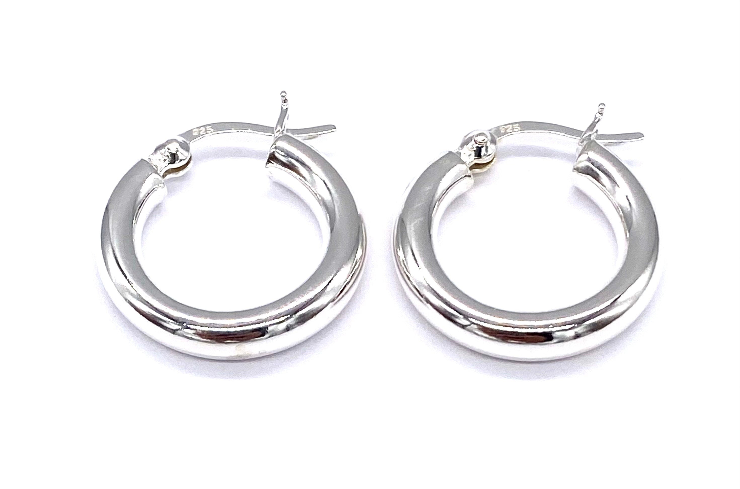 Sterling Silver Hoop Earrings 4Mm Thick Chunky 16 18 20 25 30 35Mm Diameter