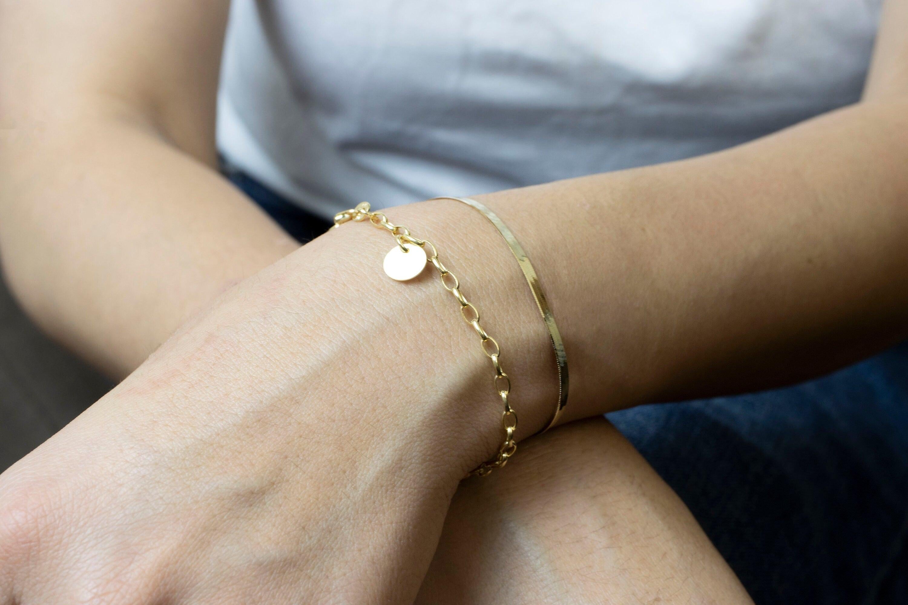 Elegant 18K Solid Gold Beaded Bracelet - Adjustable Minimalist Chain Jewelry.