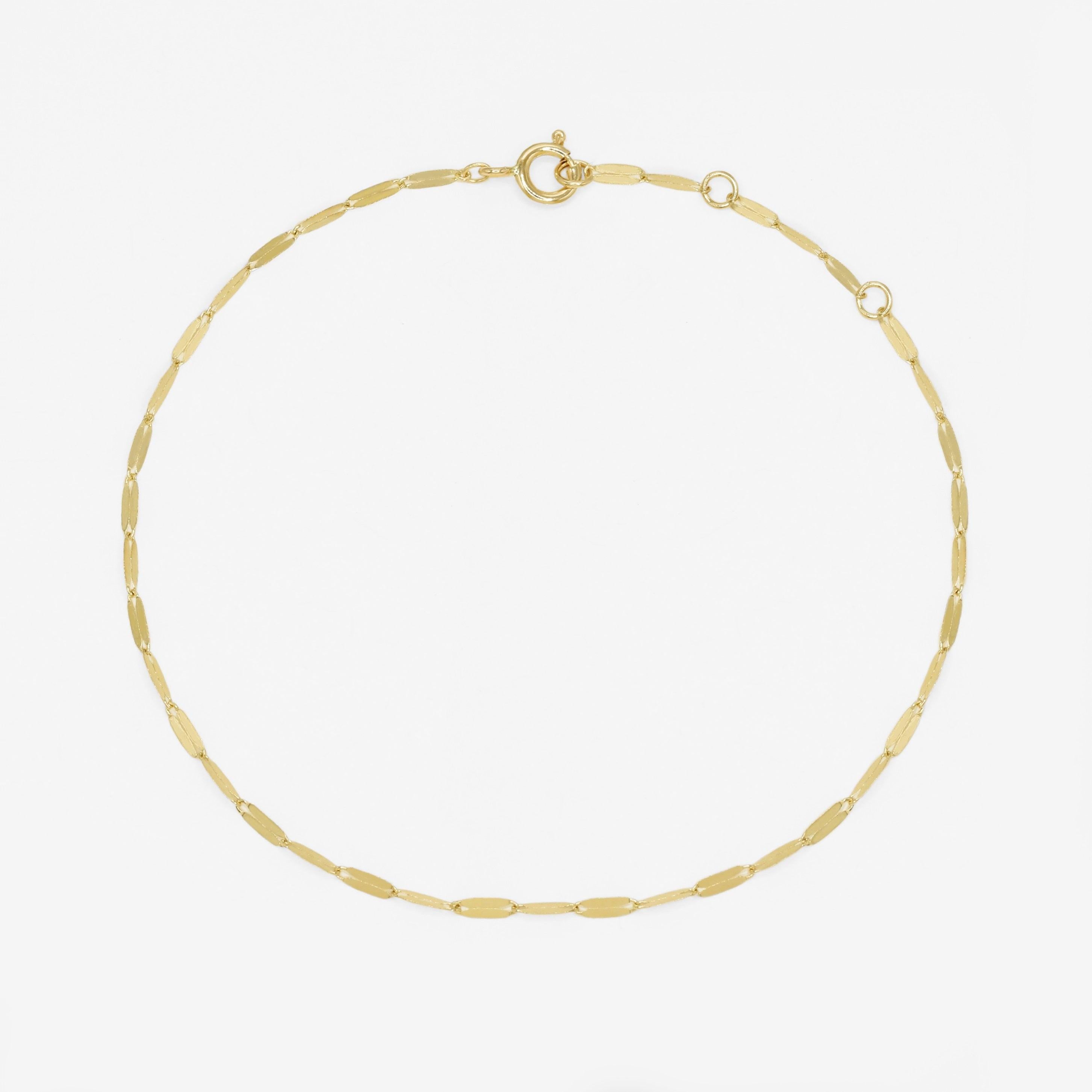 Dainty 14K Solid Gold Adjustable Flat Chain Bracelet - Perfect for Everyday Wear!.