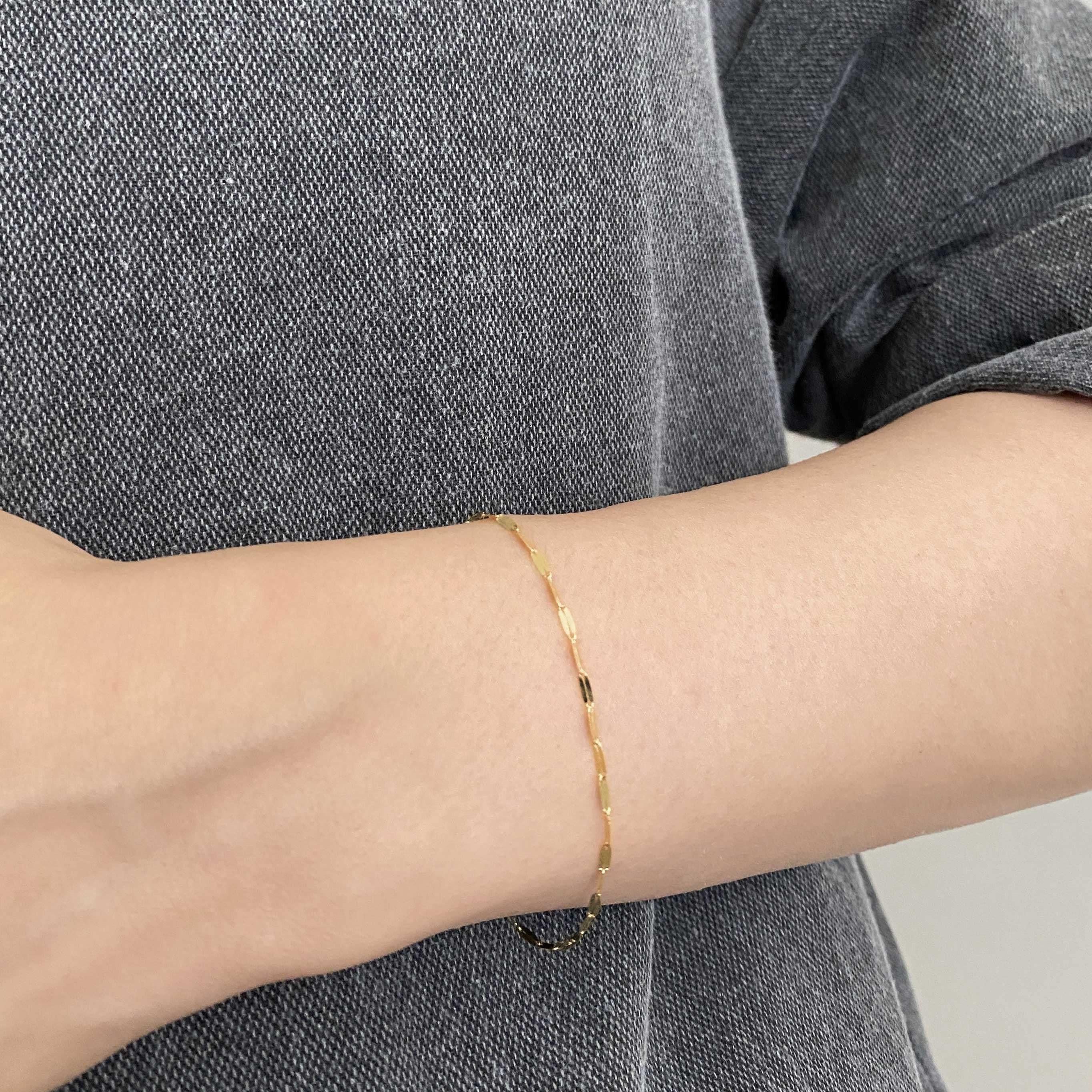 Dainty 14K Solid Gold Adjustable Flat Chain Bracelet - Perfect for Everyday Wear!.