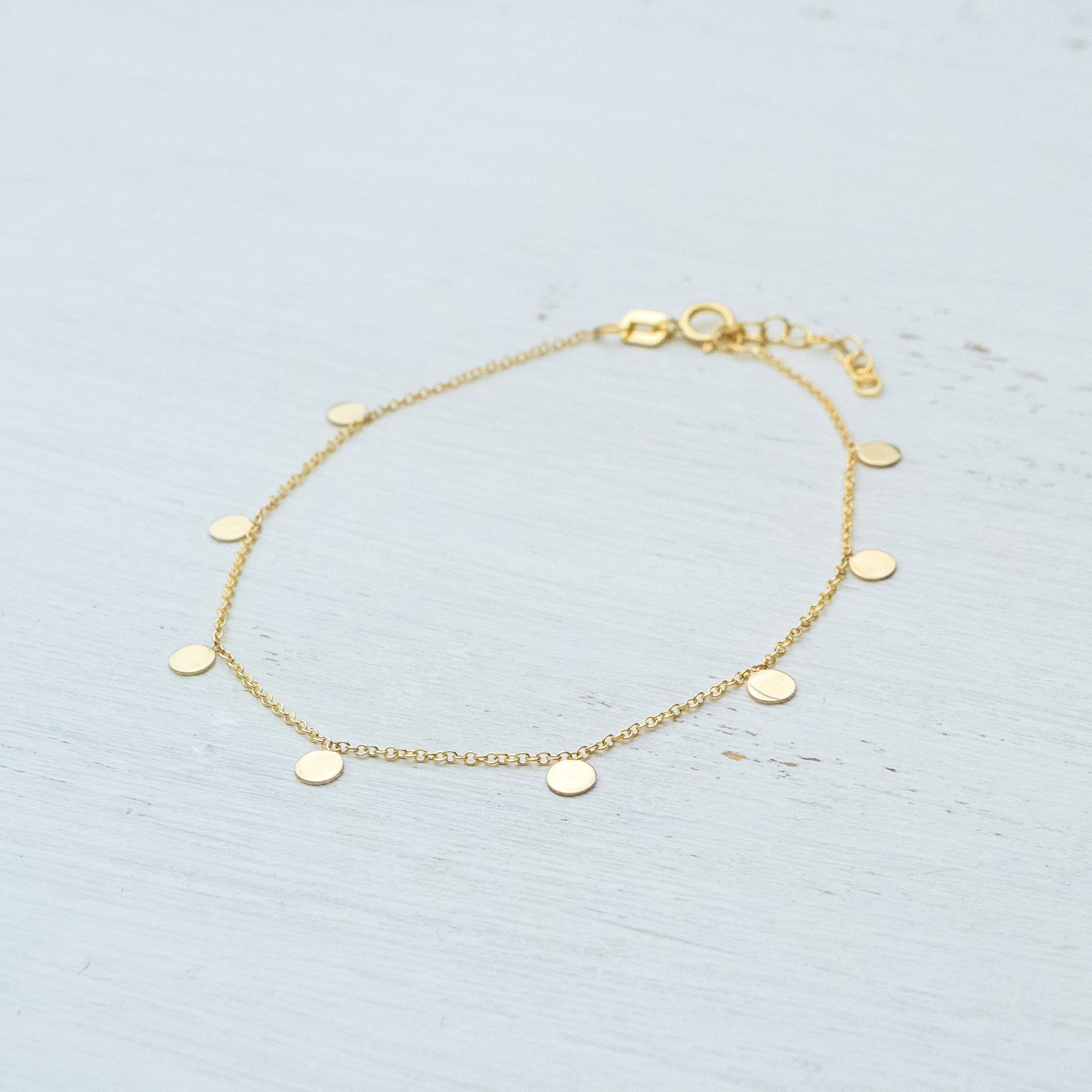 Solid Gold Disc Bracelet, Minimalist Coin Jewelry, Dainty Layering Bracelet / B07