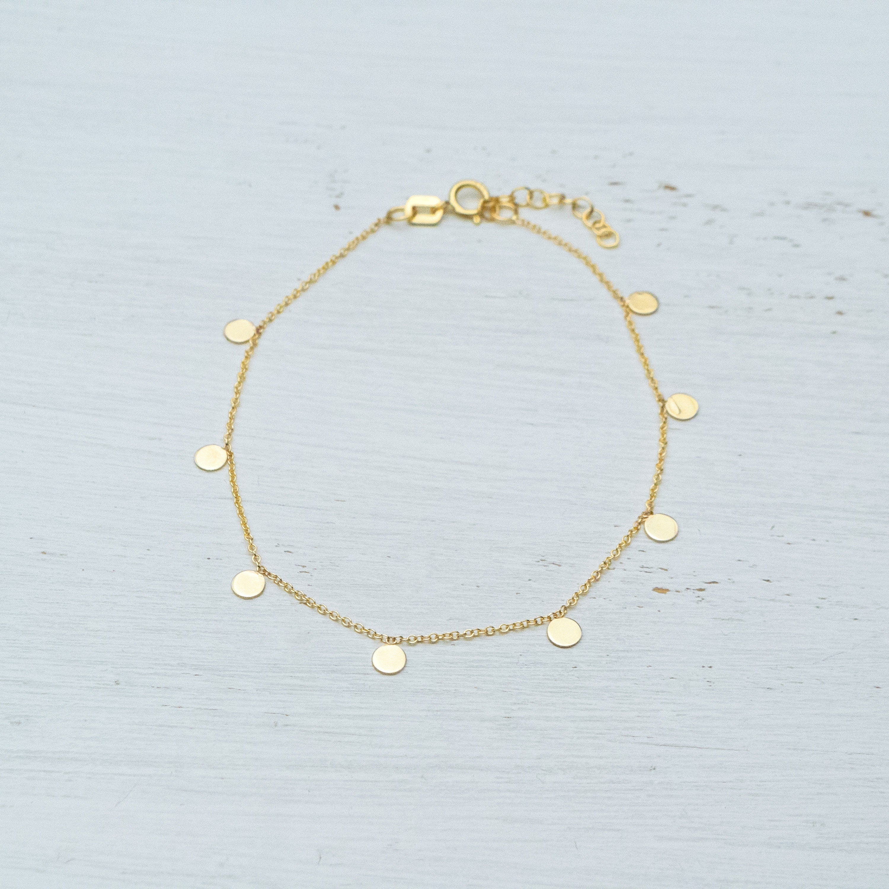 Solid Gold Disc Bracelet, Minimalist Coin Jewelry, Dainty Layering Bracelet / B07