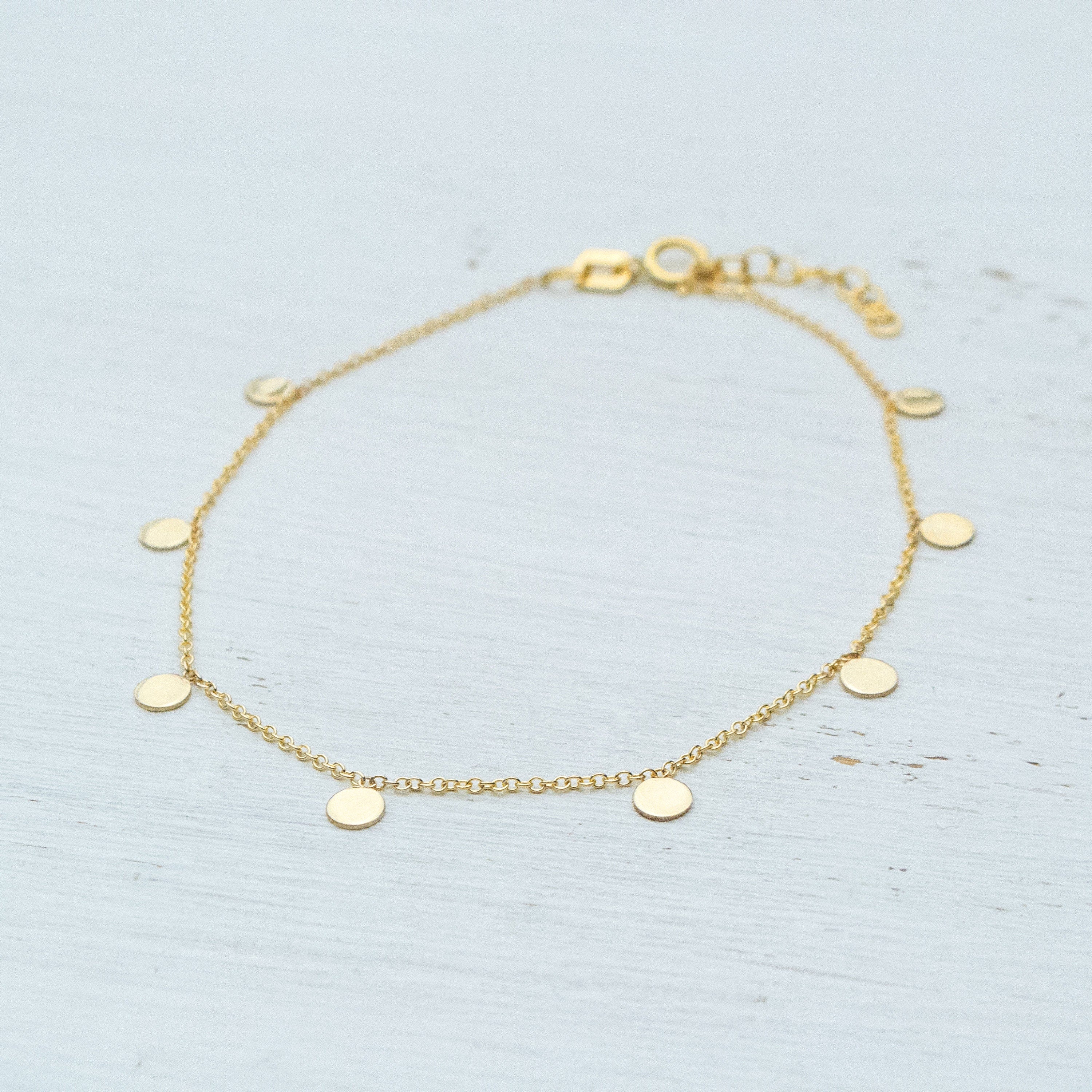 Solid Gold Disc Bracelet, Minimalist Coin Jewelry, Dainty Layering Bracelet / B07