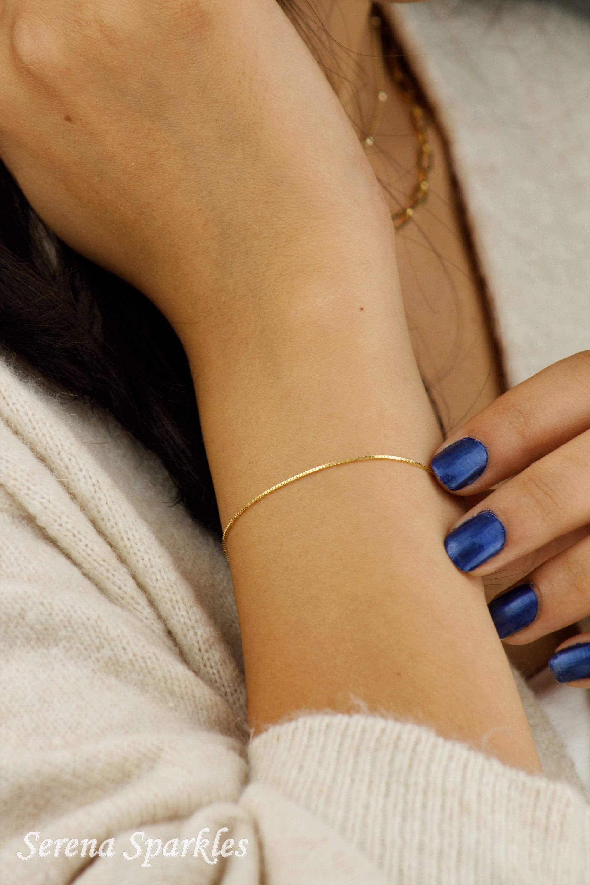 10K Solid Gold Box Chain Bracelet, Box Gold Chain Bracelet, Dainty Gold Bracelet, Layering Gold Bracelet, Stackable Gold Bracelet for Women