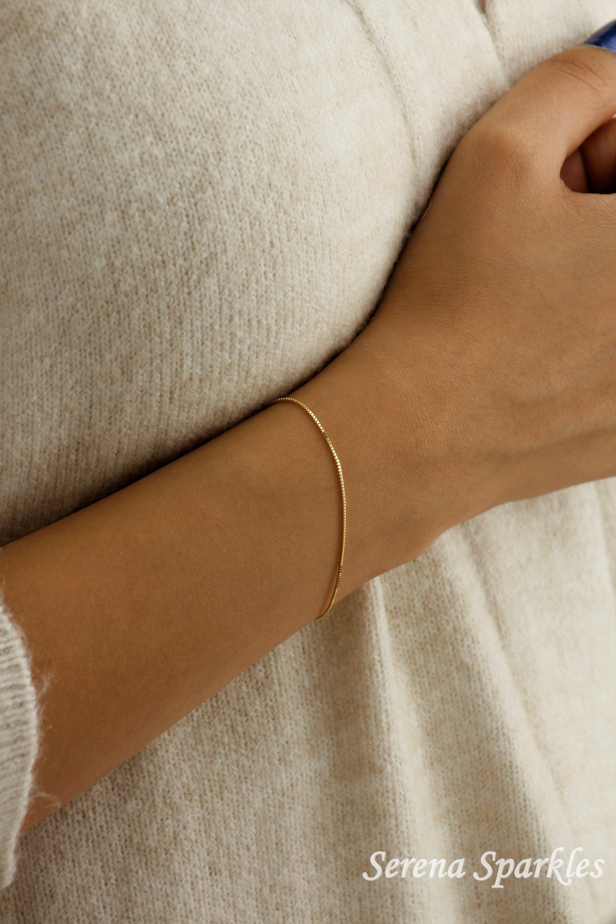 10K Solid Gold Box Chain Bracelet, Box Gold Chain Bracelet, Dainty Gold Bracelet, Layering Gold Bracelet, Stackable Gold Bracelet for Women
