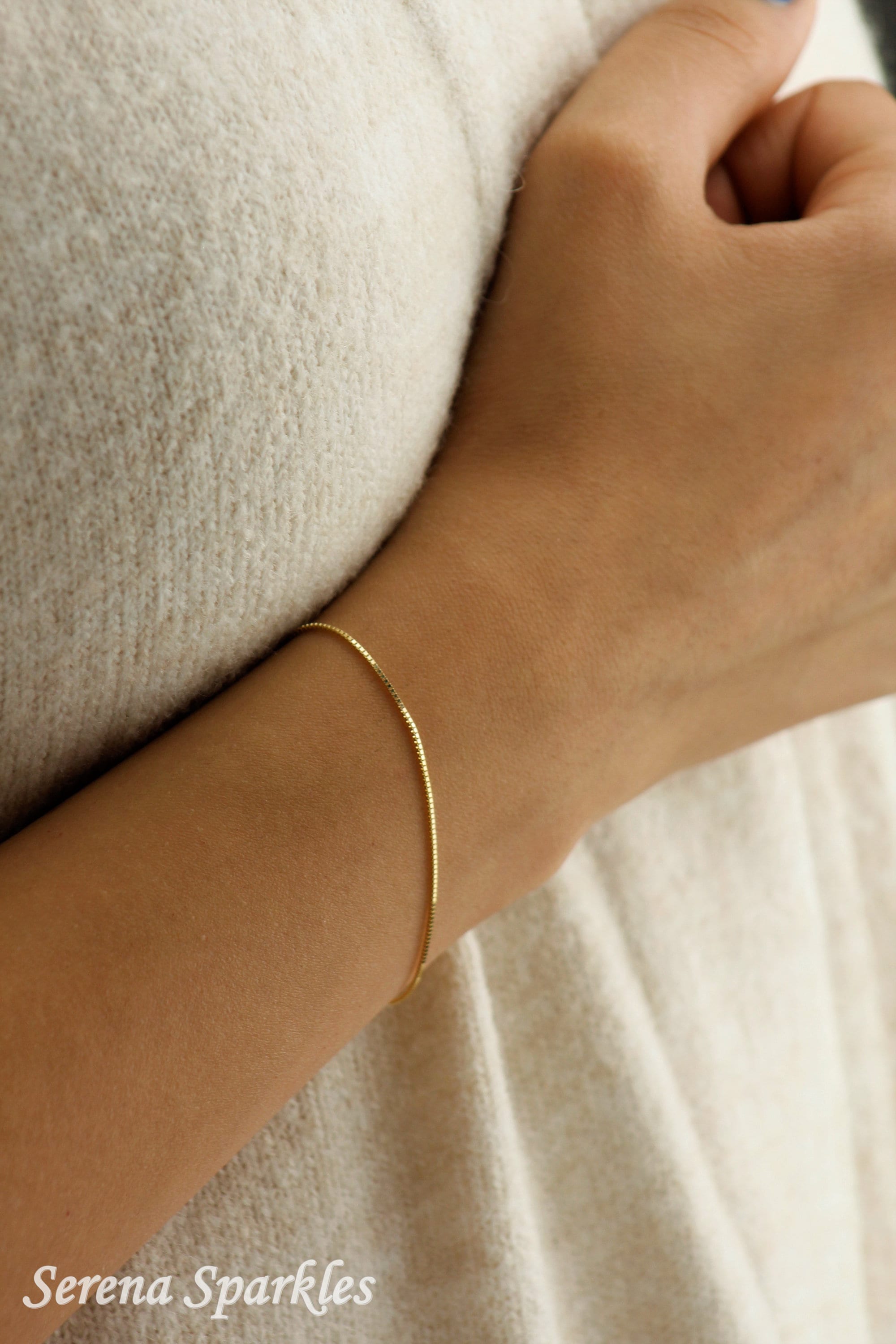 10K Solid Gold Box Chain Bracelet, Box Gold Chain Bracelet, Dainty Gold Bracelet, Layering Gold Bracelet, Stackable Gold Bracelet for Women
