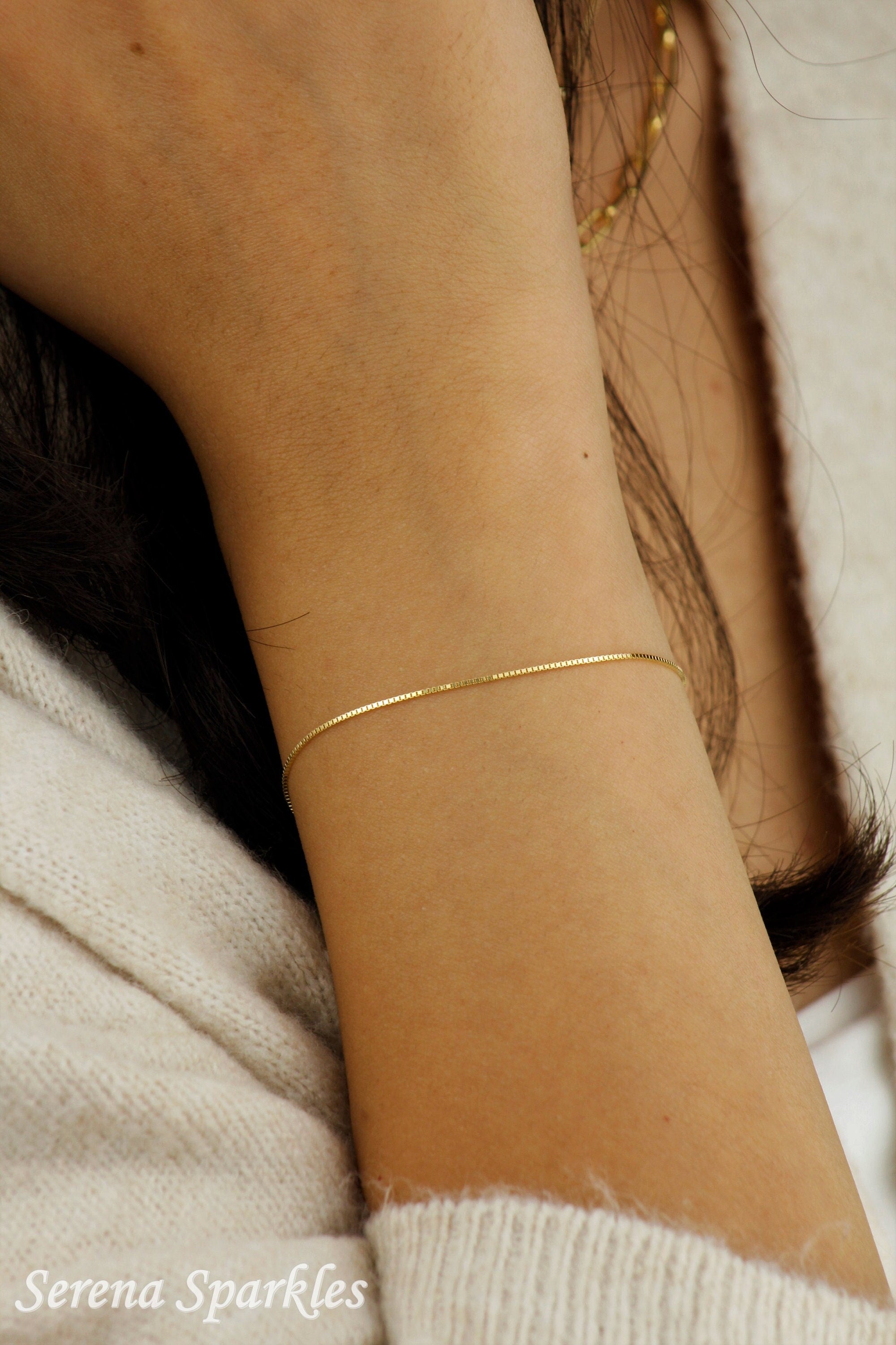 10K Solid Gold Box Chain Bracelet, Box Gold Chain Bracelet, Dainty Gold Bracelet, Layering Gold Bracelet, Stackable Gold Bracelet for Women