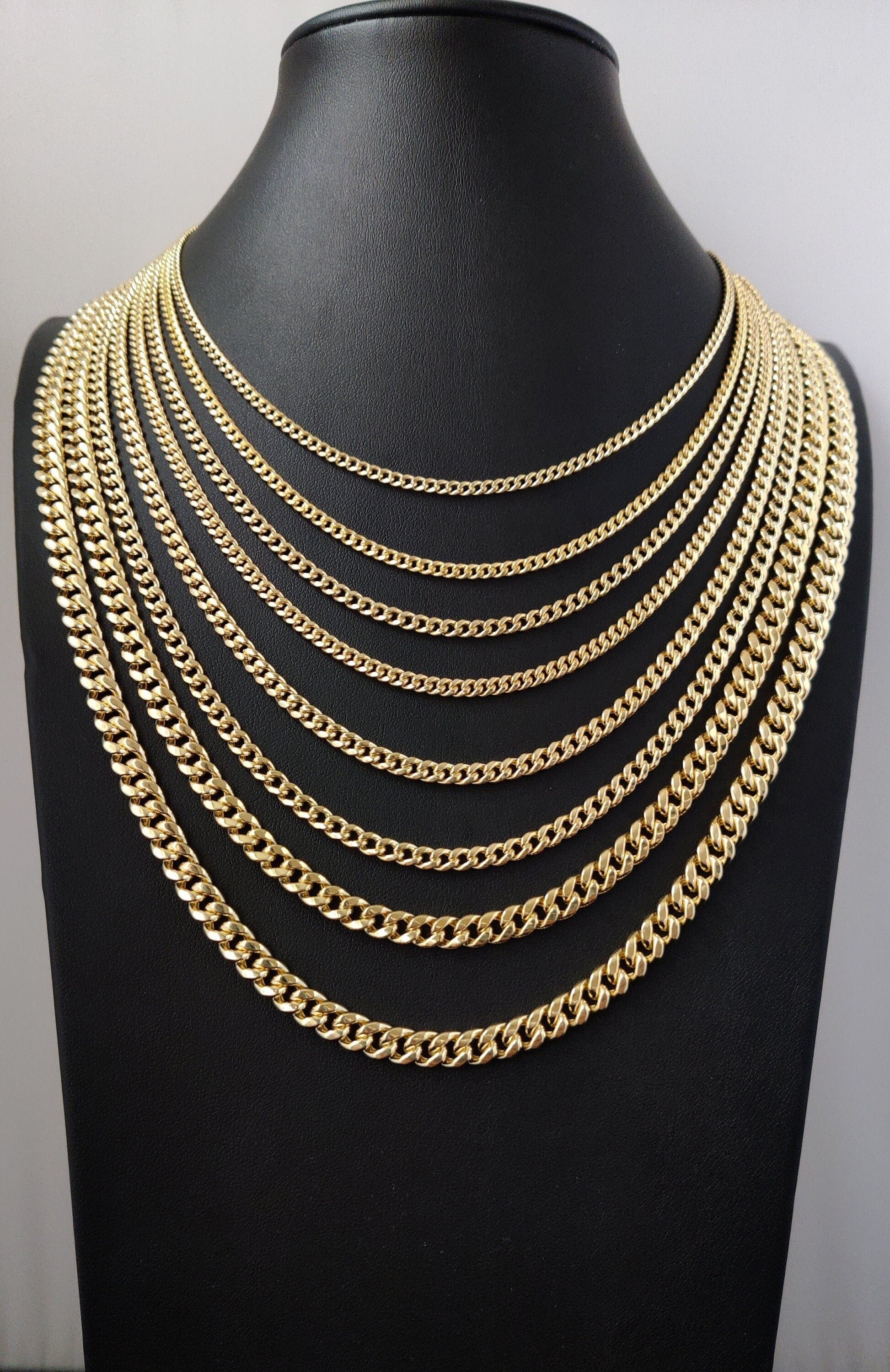 14K Real Gold Miami Cuban Link Chain Necklace 2Mm - 6.8Mm Inches Real 14K Yellow Gold,Man Gold Chain,Ladies Gold Chain, 14K Gold Chain