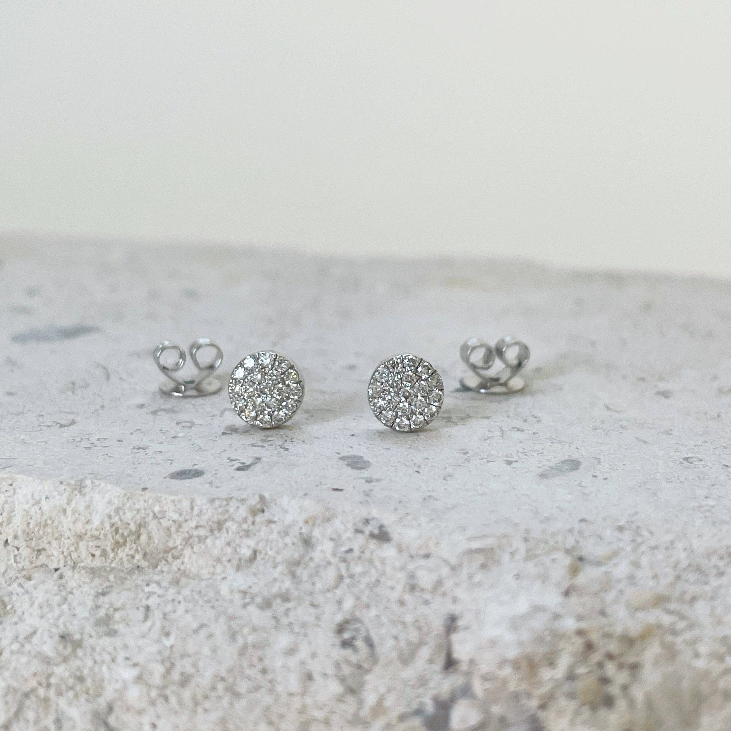 14K Solid Gold round Pave Diamond Studs