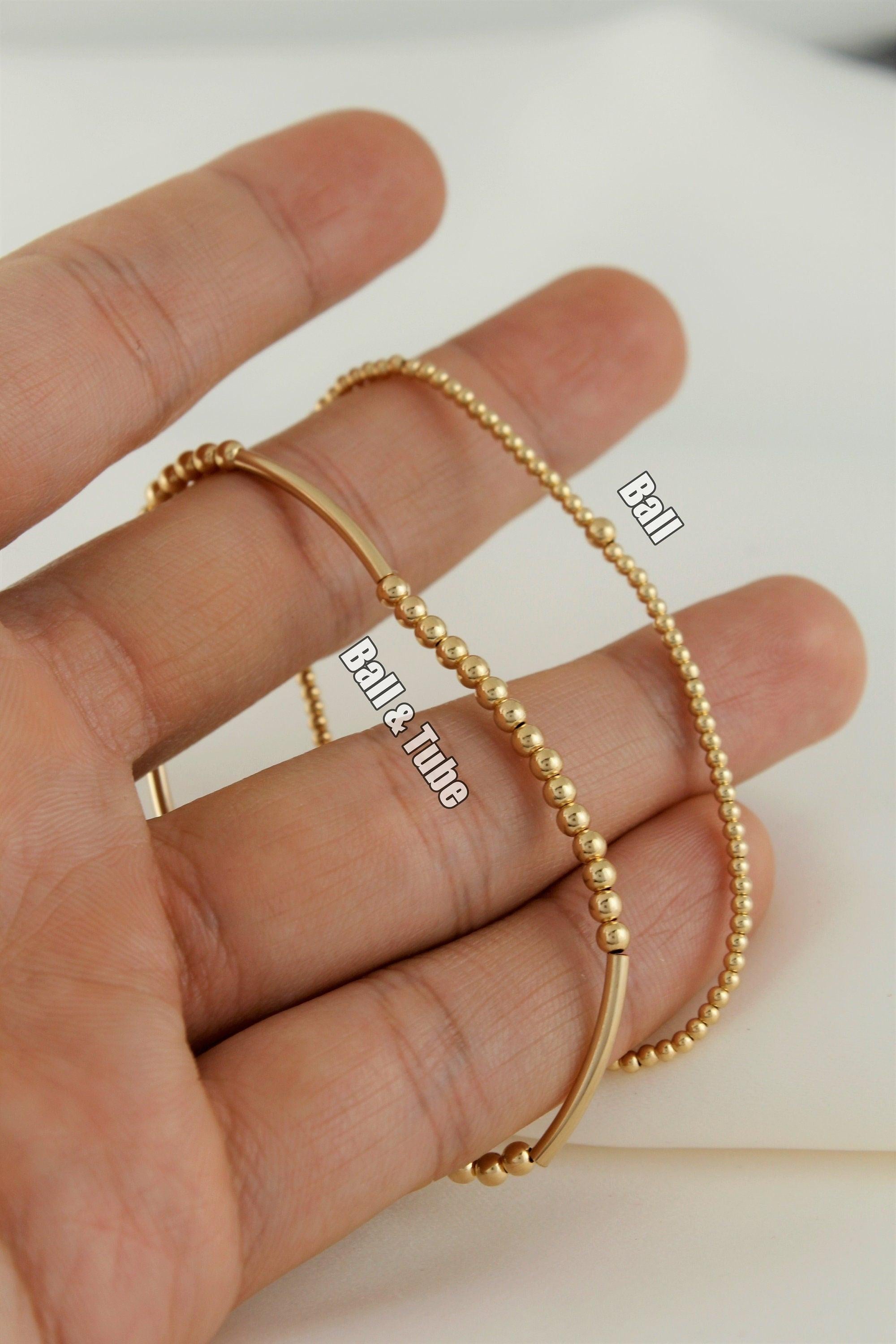 Dainty 14K Gold Filled Beaded Bracelet - Tarnish Resistant Thin Stacking Jewelry.