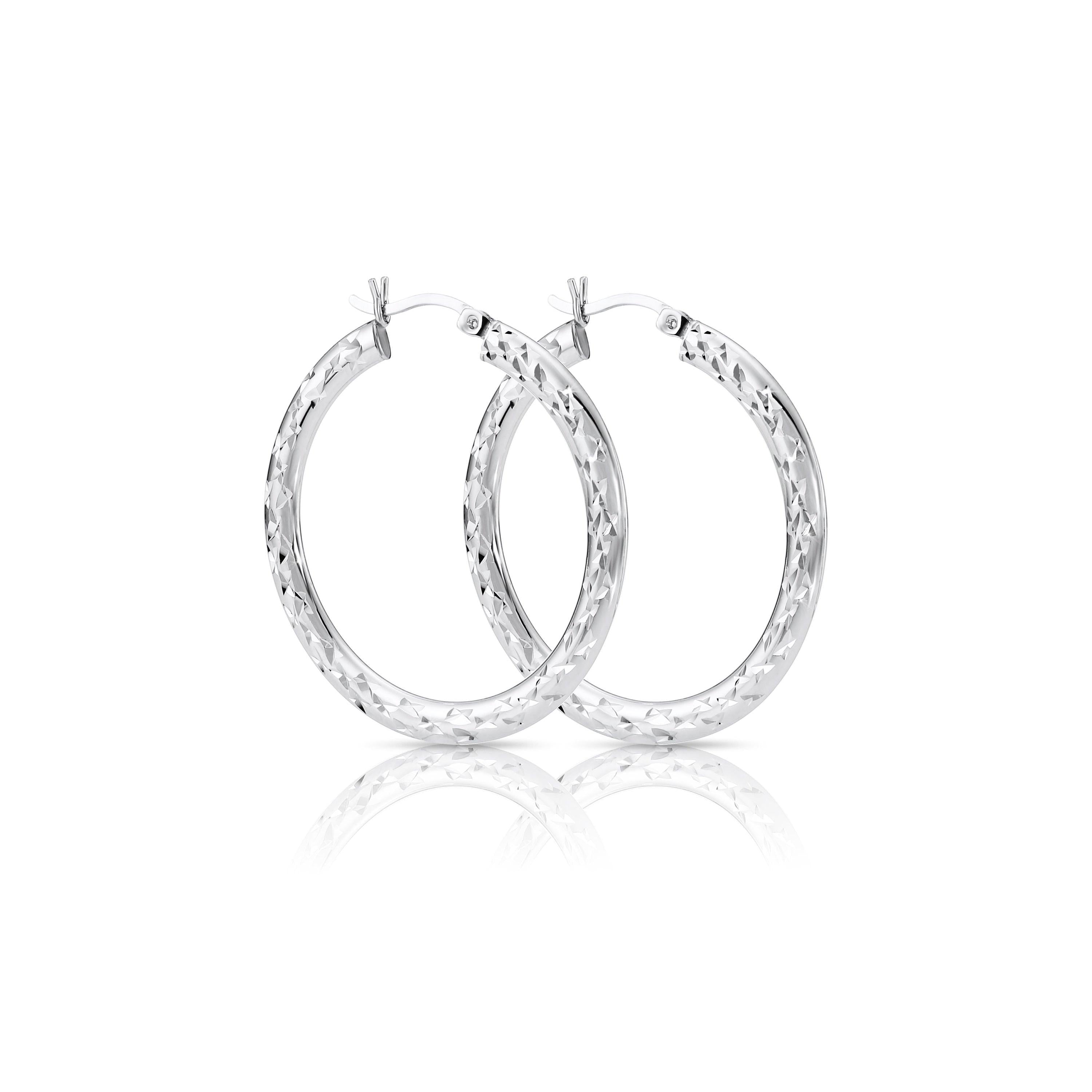 Elegant 35mm Sterling Silver Skinny Hoop Earrings.