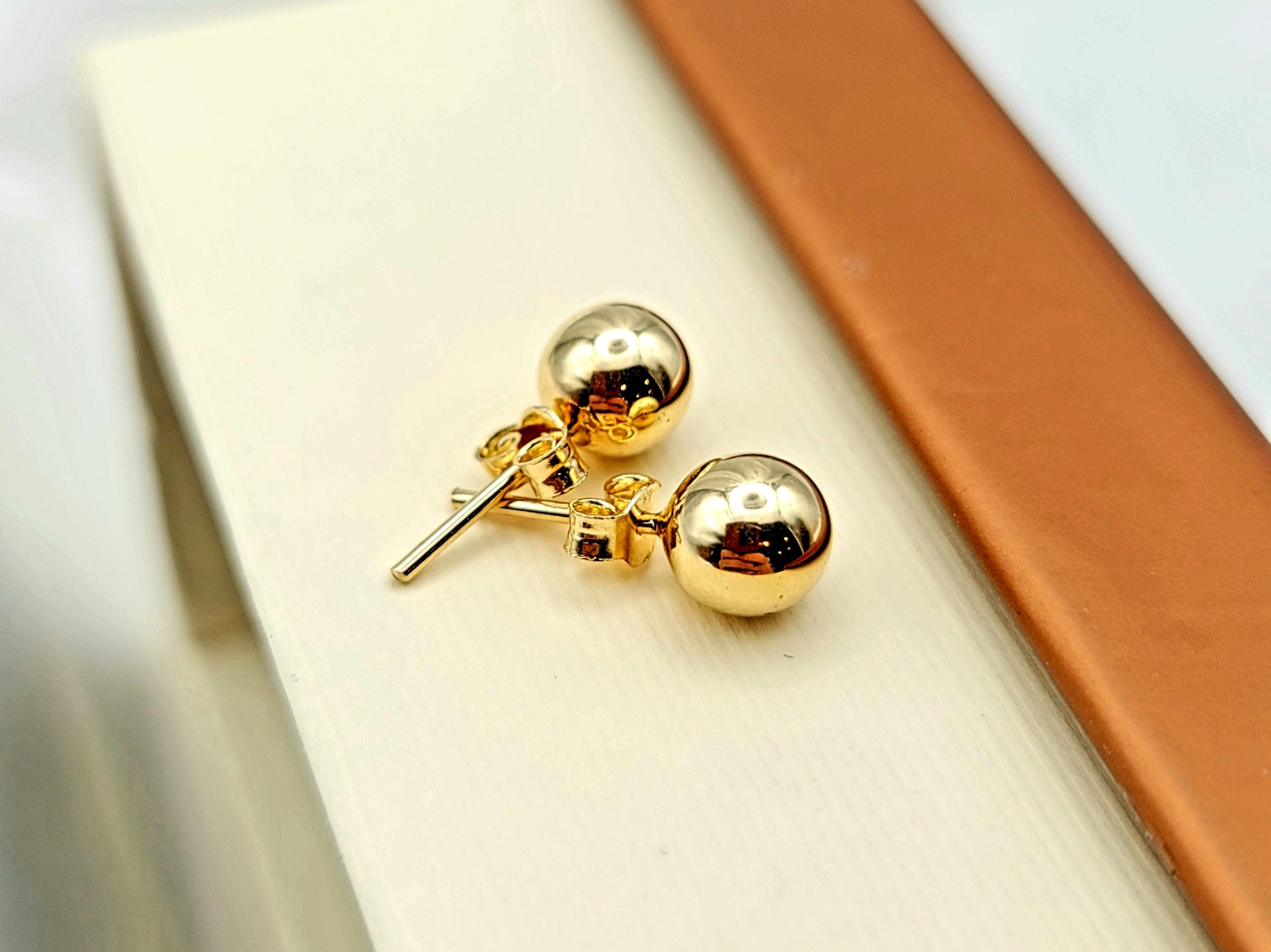 14K Solid Gold Ball Stud Earrings: Minimalist Dainty Jewelry