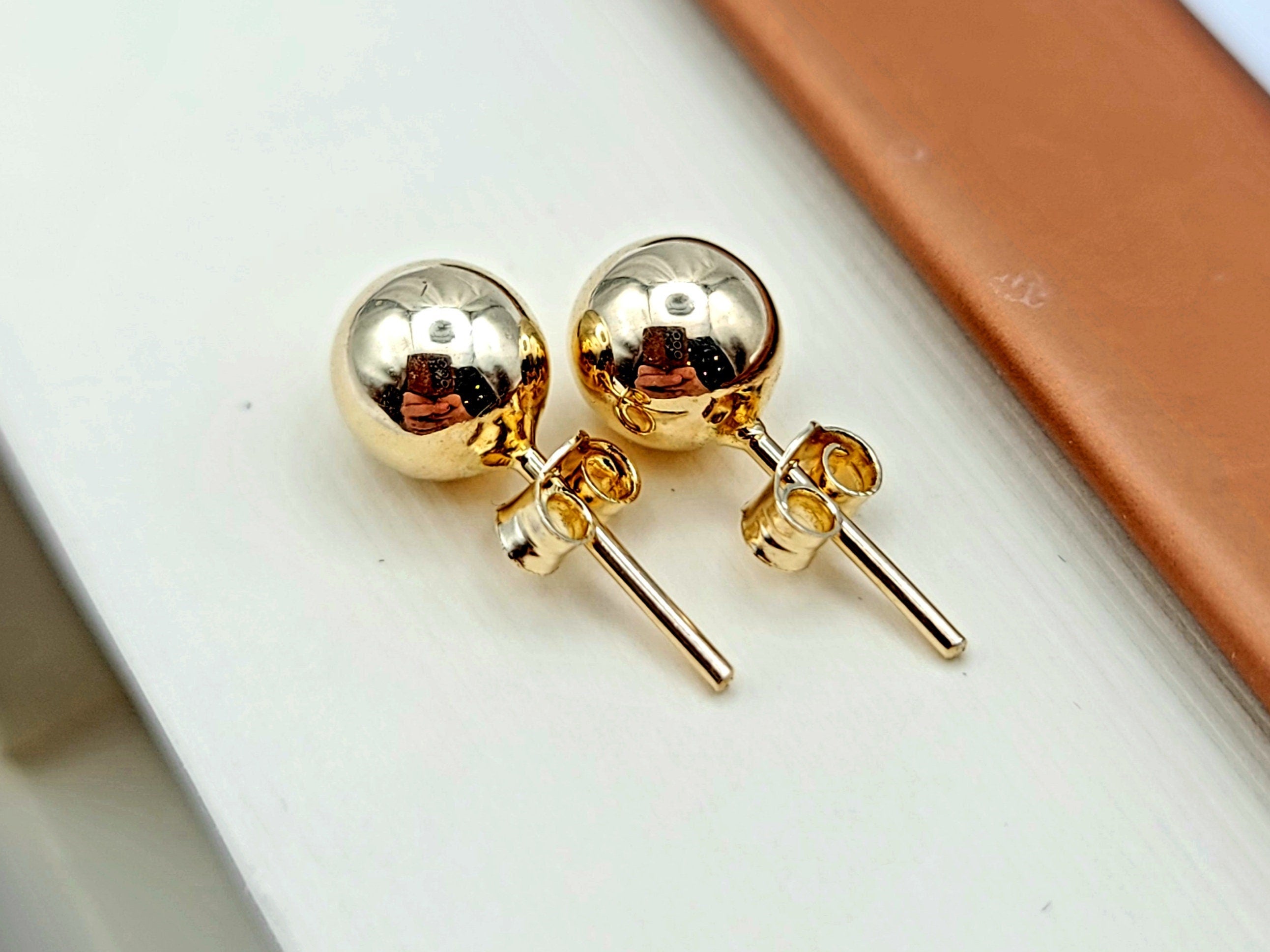 14K Solid Gold Ball Stud Earrings: Minimalist Dainty Jewelry