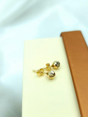 Stunning 14K Gold Diamond Cut Ball Stud Earrings - Dainty Textured Minimalist Jewelry for Everyday Elegance.