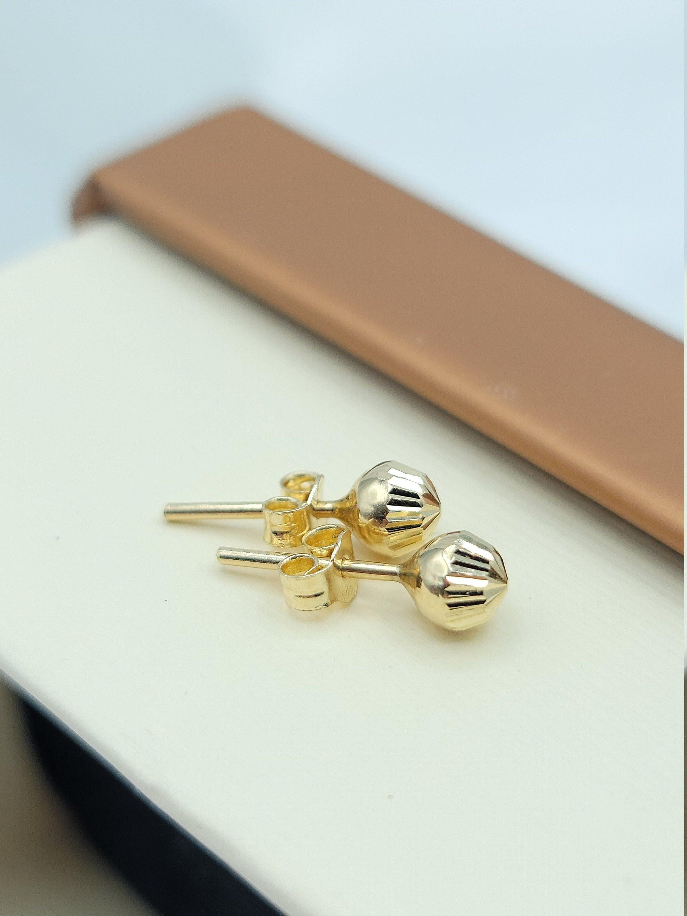 Stunning 14K Gold Diamond Cut Ball Stud Earrings - Dainty Textured Minimalist Jewelry for Everyday Elegance.