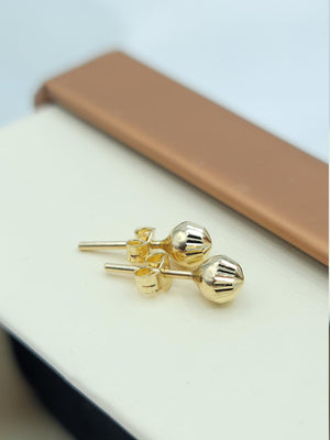 Stunning 14K Gold Diamond Cut Ball Stud Earrings - Dainty Textured Minimalist Jewelry for Everyday Elegance.