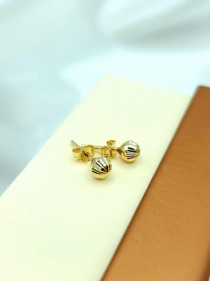Stunning 14K Gold Diamond Cut Ball Stud Earrings - Dainty Textured Minimalist Jewelry for Everyday Elegance.