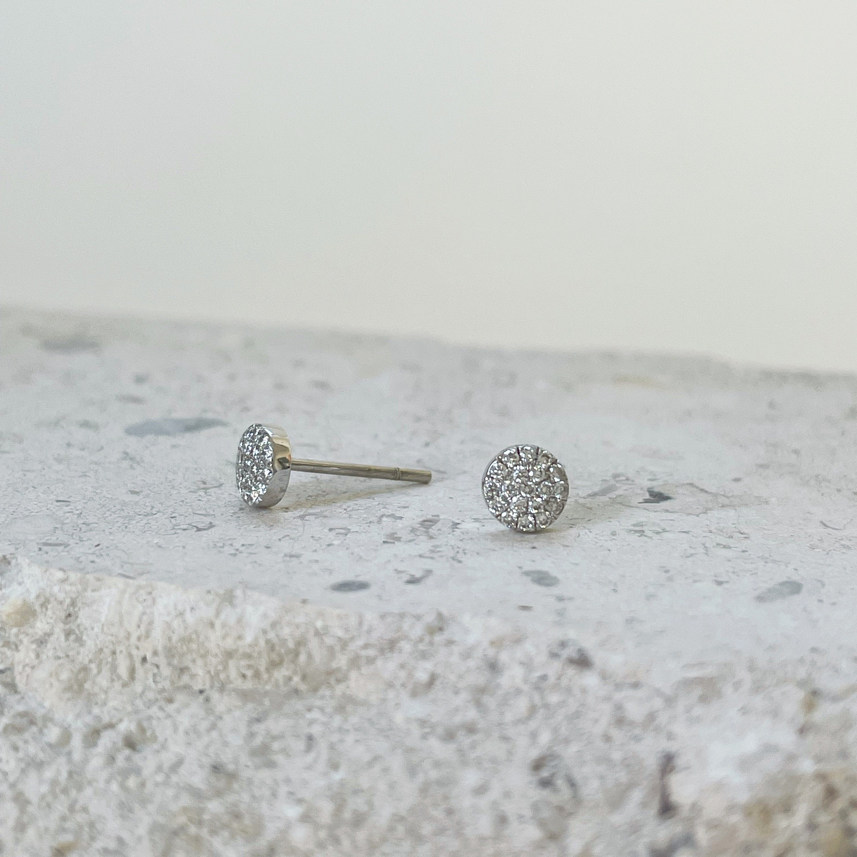 14K Solid Gold round Pave Diamond Studs