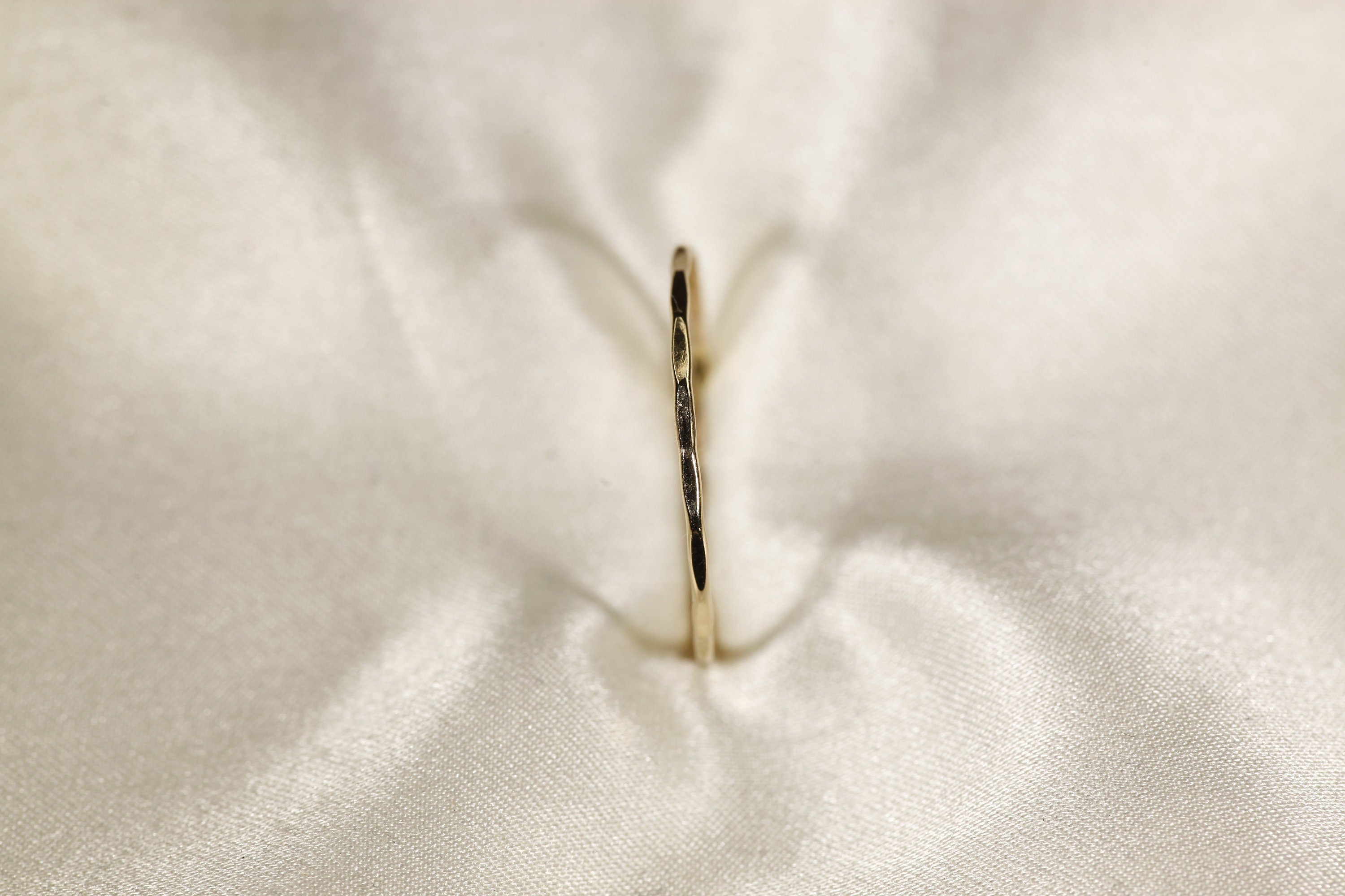 14K Solid Yellow Gold Hammered Ring: Dainty Wire Band, 0.8Mm