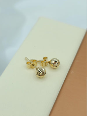 Stunning 14K Gold Diamond Cut Ball Stud Earrings - Dainty Textured Minimalist Jewelry for Everyday Elegance.