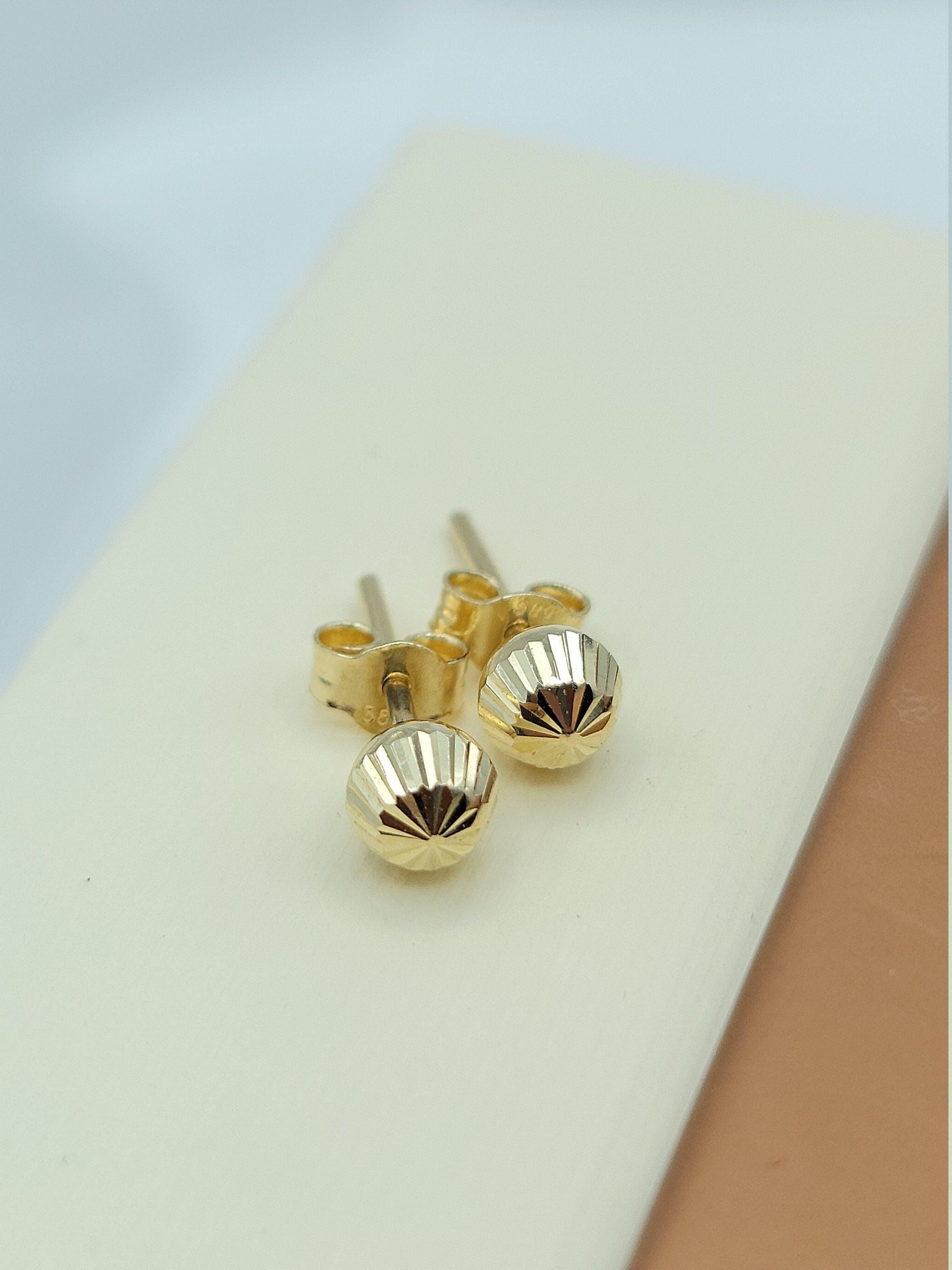 Stunning 14K Gold Diamond Cut Ball Stud Earrings - Dainty Textured Minimalist Jewelry for Everyday Elegance.