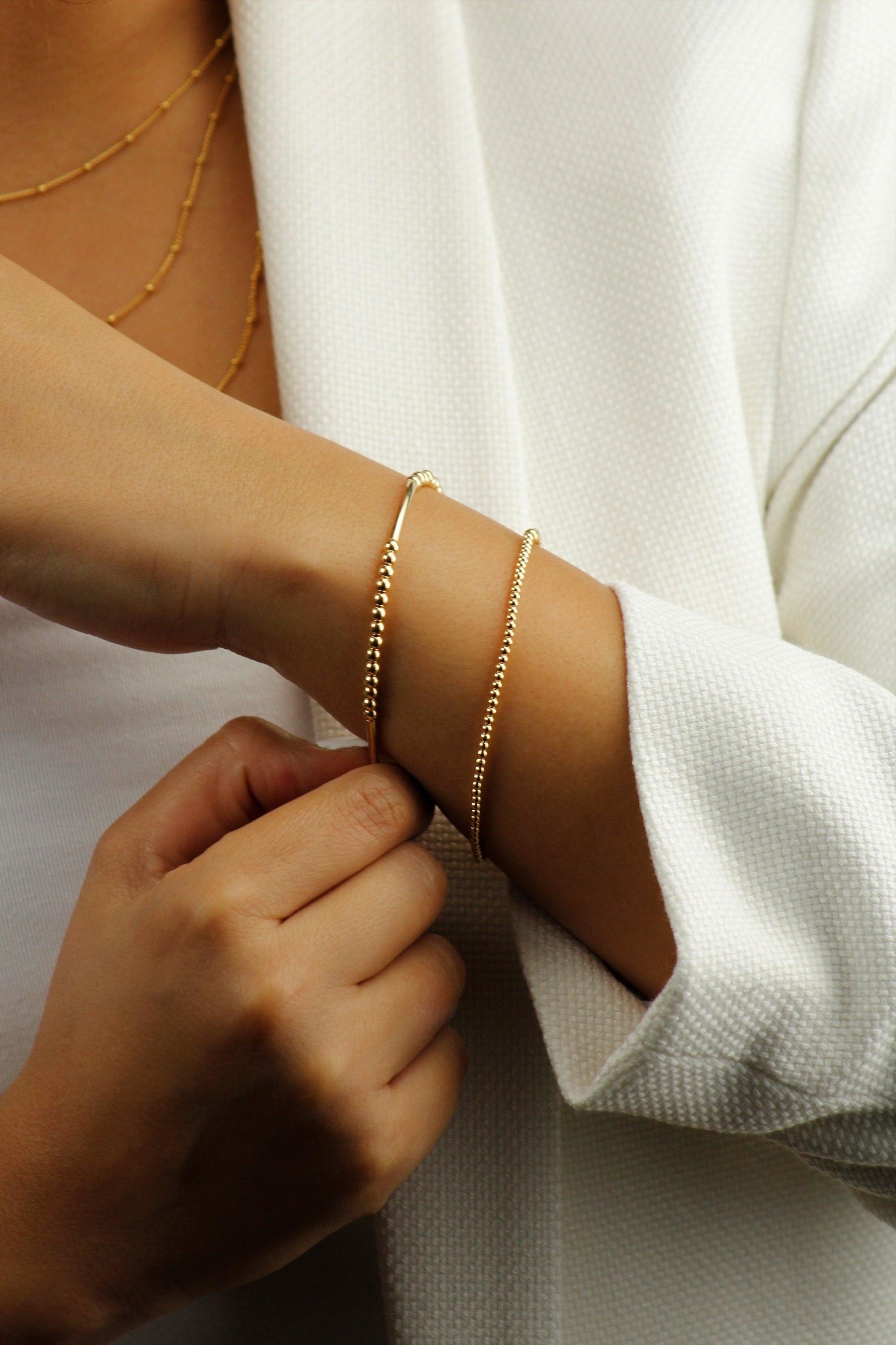Dainty 14K Gold Filled Beaded Bracelet - Tarnish Resistant Thin Stacking Jewelry.