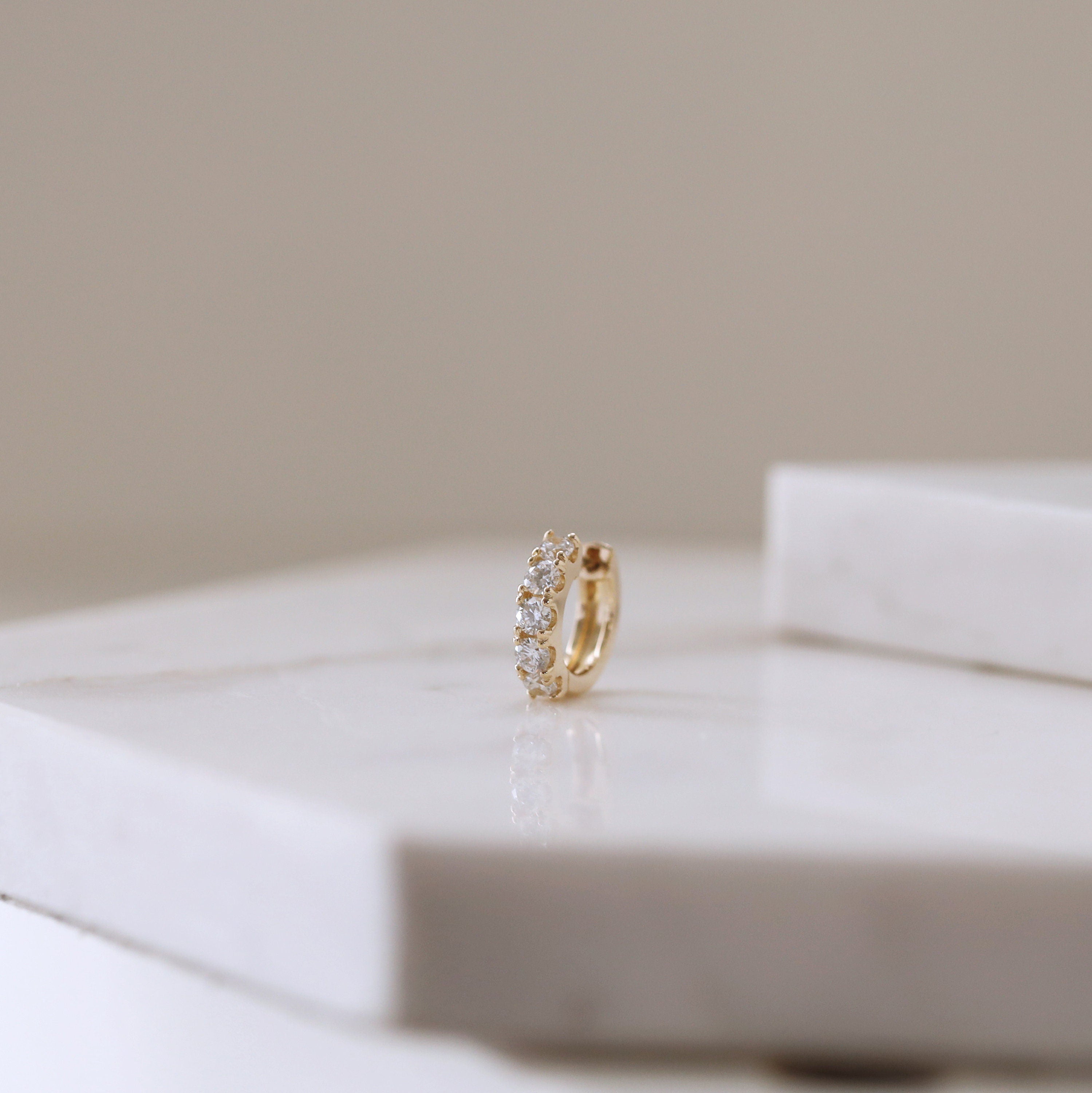 Lab Grown Chunky Diamond Huggie Earring, Wide Diamond Huggie Hoop Earring, 14K Gold Lab Diamond Hoop, Diamond Huggie Earring, Single or Pair