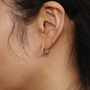 Lab Grown Chunky Diamond Huggie Earring, Wide Diamond Huggie Hoop Earring, 14K Gold Lab Diamond Hoop, Diamond Huggie Earring, Single or Pair