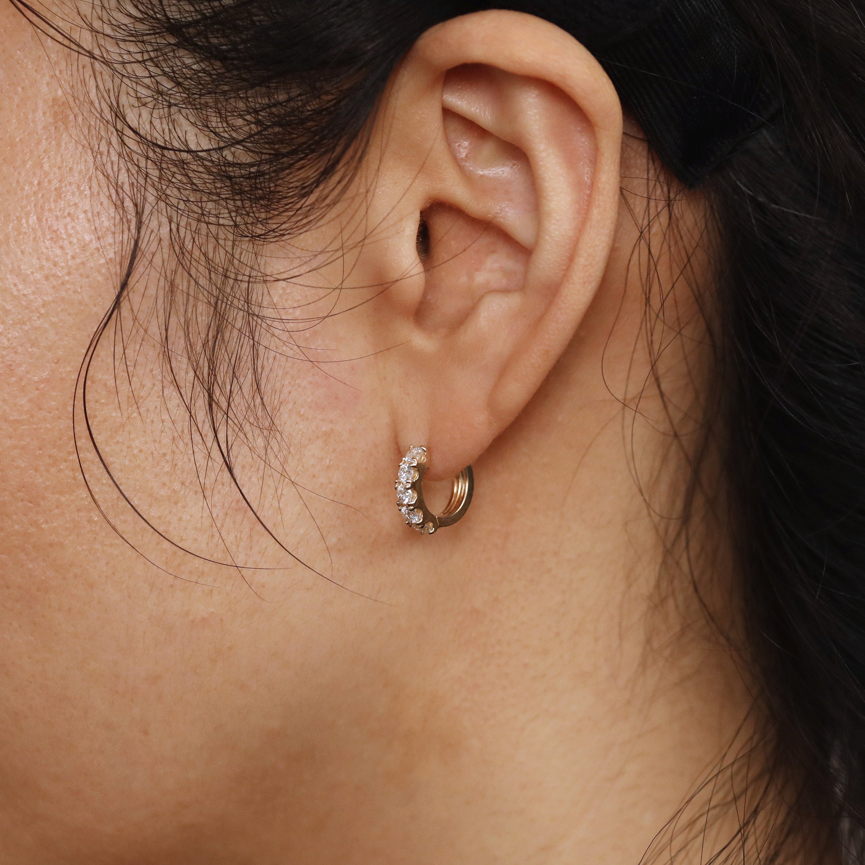 Lab Grown Chunky Diamond Huggie Earring, Wide Diamond Huggie Hoop Earring, 14K Gold Lab Diamond Hoop, Diamond Huggie Earring, Single or Pair