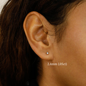 SINGLE 14K Gold Natural Diamond Stud Earring: Minimalist Three Prong Setting