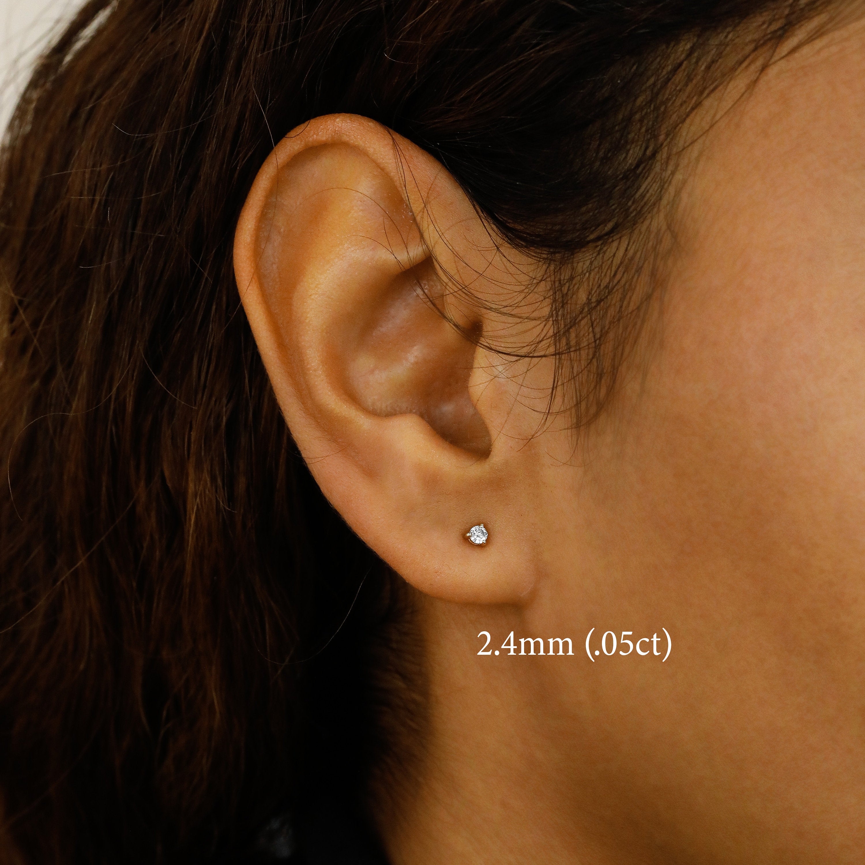 SINGLE 14K Gold Natural Diamond Stud Earring: Minimalist Three Prong Setting