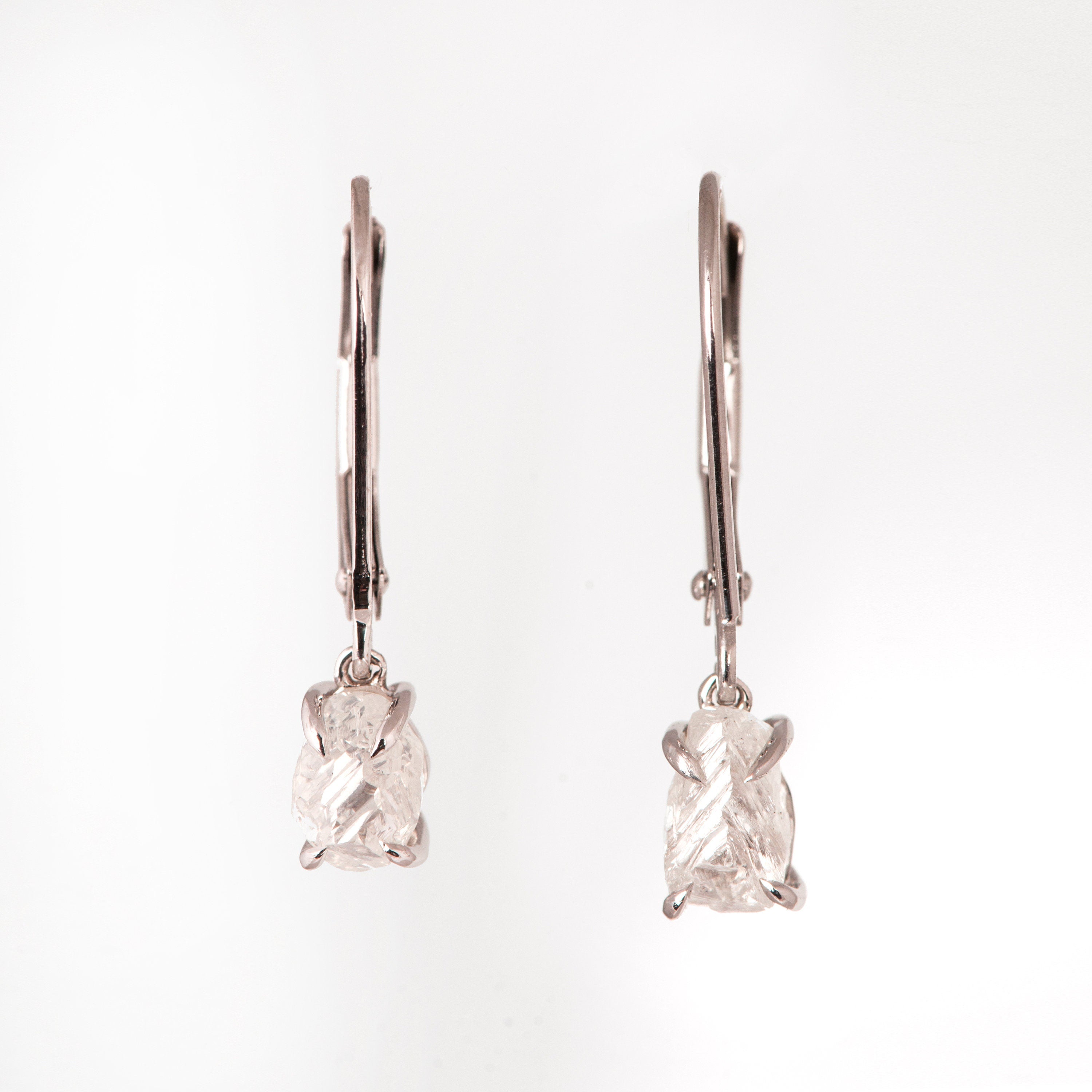 Raw Diamond Earrings, Rough Diamond Drop Earrings, Raw Diamond Dangling Earrings