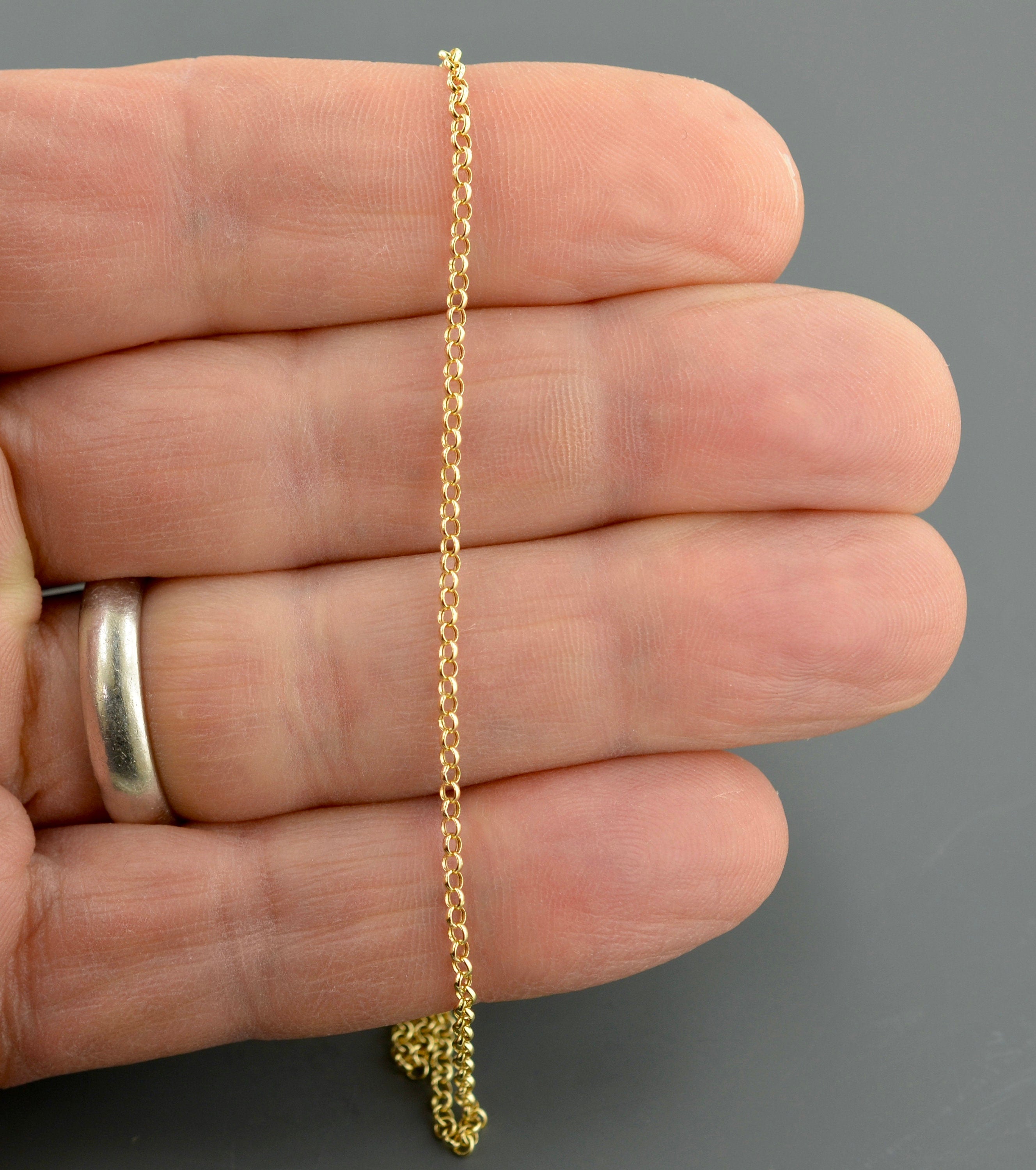 14K YELLOW GOLD ANKLET | 1.9MM Wide | round Rolo Link 9 Inch Anklet | Spring Ring Clasp | Free Shipping 1-Day | Gift Box Included