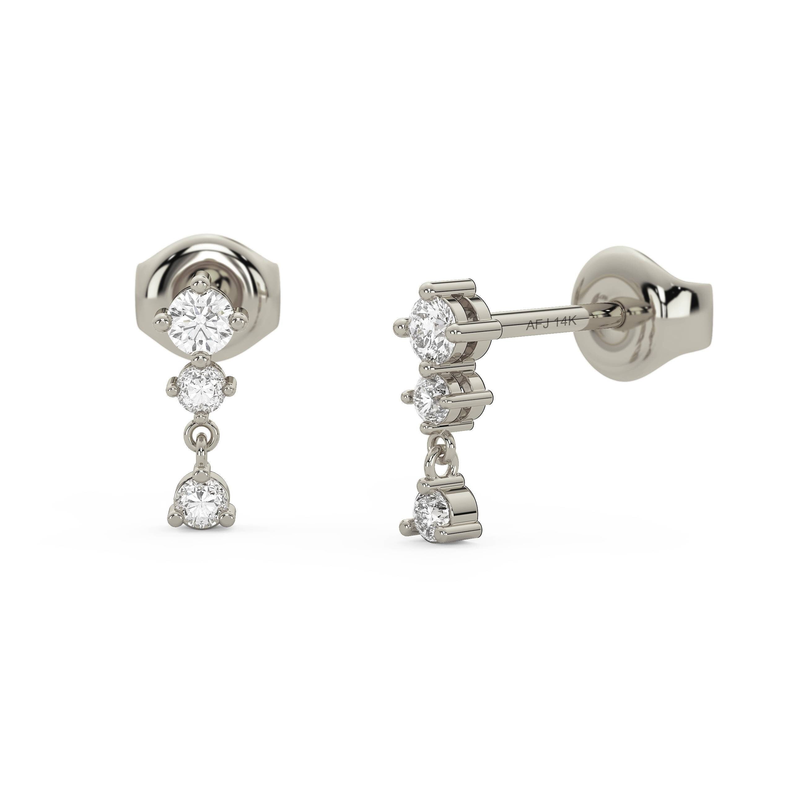 Diamond Dangling Earrings / 14K Gold and Diamond Dangling Earrings / Dainty Diamond Earrings / Birthday Gift / Diamond Gift Ideas