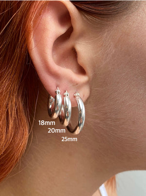 Sterling Silver Hoop Earrings 4Mm Thick Chunky 16 18 20 25 30 35Mm Diameter