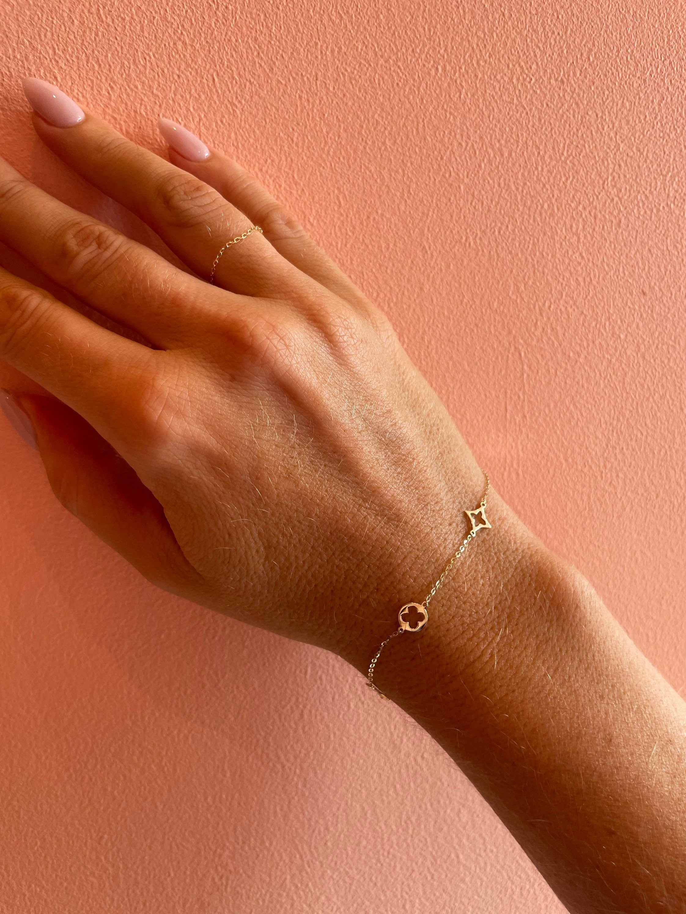 9Ct Solid Gold Clover Charm Bracelet • Minimalist Dainty Band