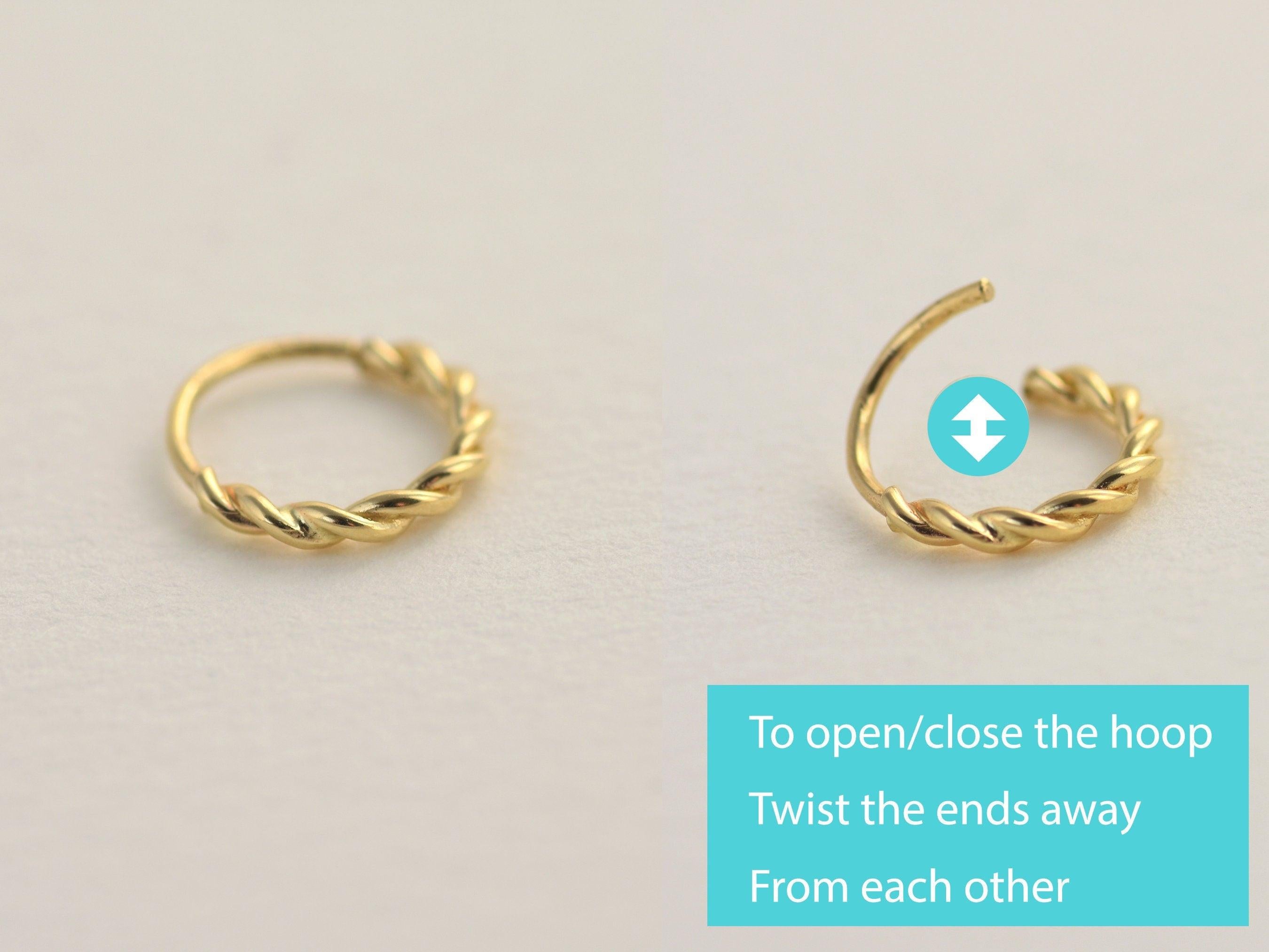 14K Solid Gold Snug Fit Helix Hoop - Elegant Tragus Cartilage Piercing Ring.