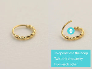 14K Solid Gold Snug Fit Helix Hoop - Elegant Tragus Cartilage Piercing Ring.