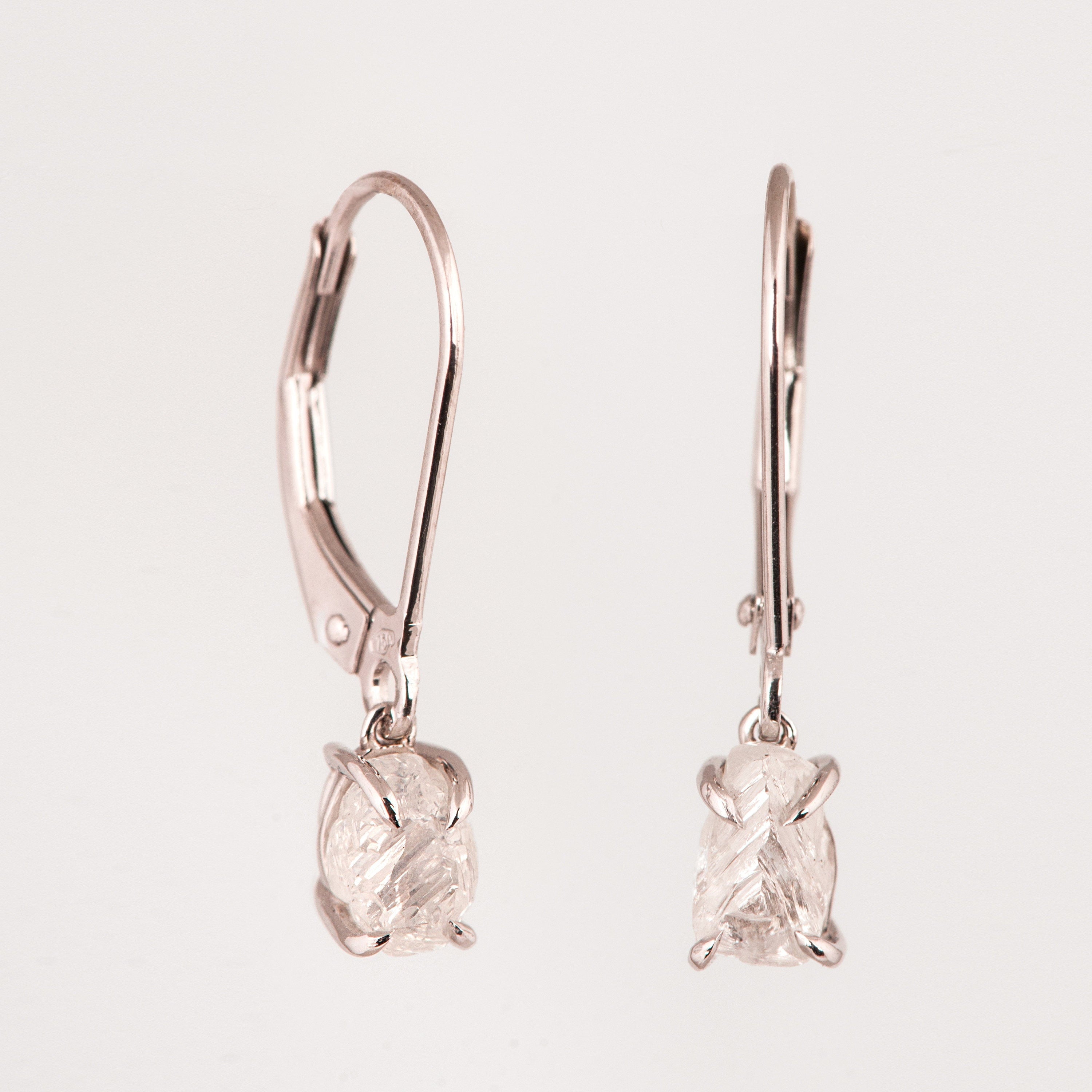 Raw Diamond Earrings, Rough Diamond Drop Earrings, Raw Diamond Dangling Earrings
