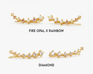 Iridescent Fire Opal X Rainbow Ear Climbers • Ear Climber • Ear Crawler • Minimalist Earrings • Silver Jewelry • Ear Jacket • Ear Cuff