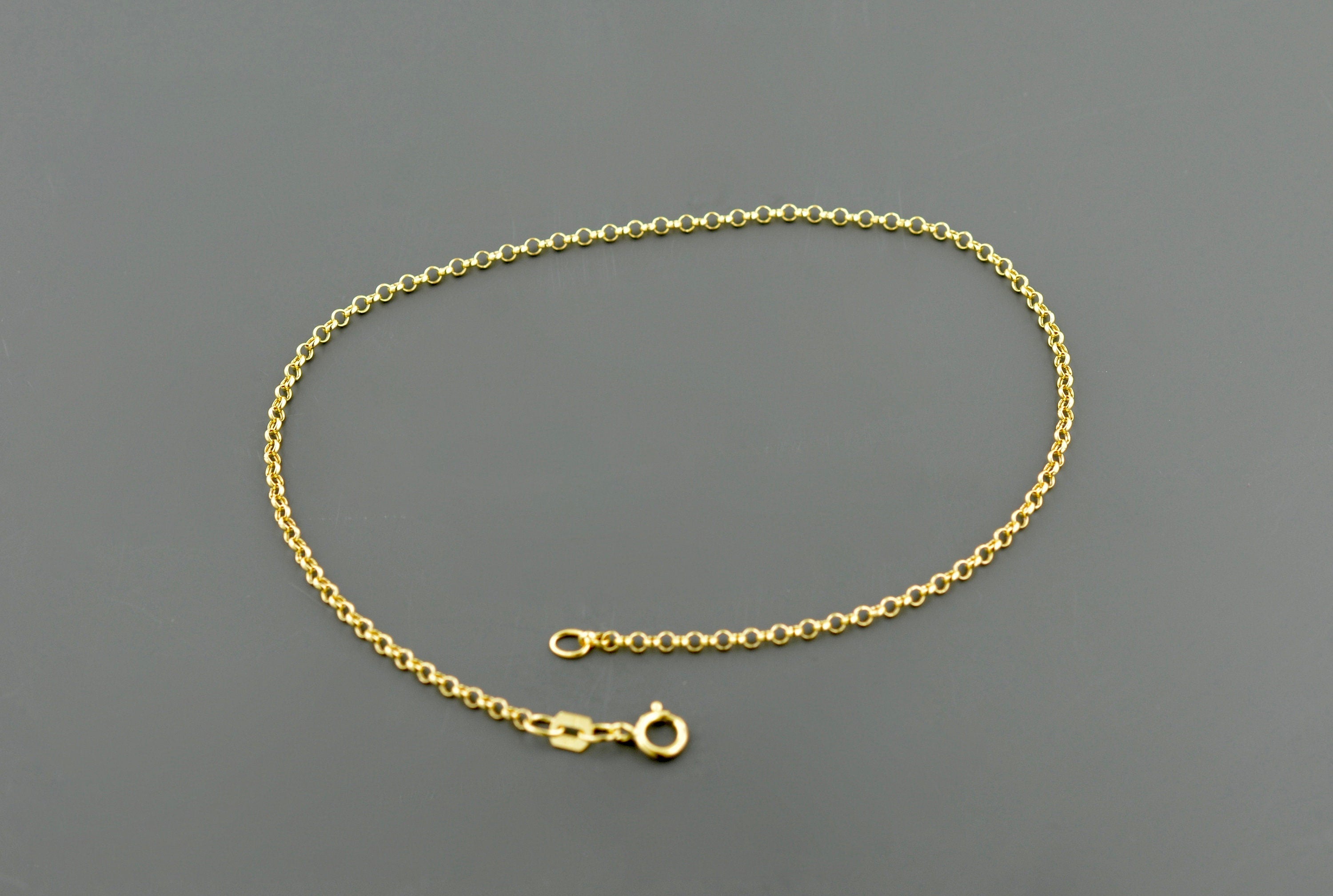 14K YELLOW GOLD ANKLET | 1.9MM Wide | round Rolo Link 9 Inch Anklet | Spring Ring Clasp | Free Shipping 1-Day | Gift Box Included