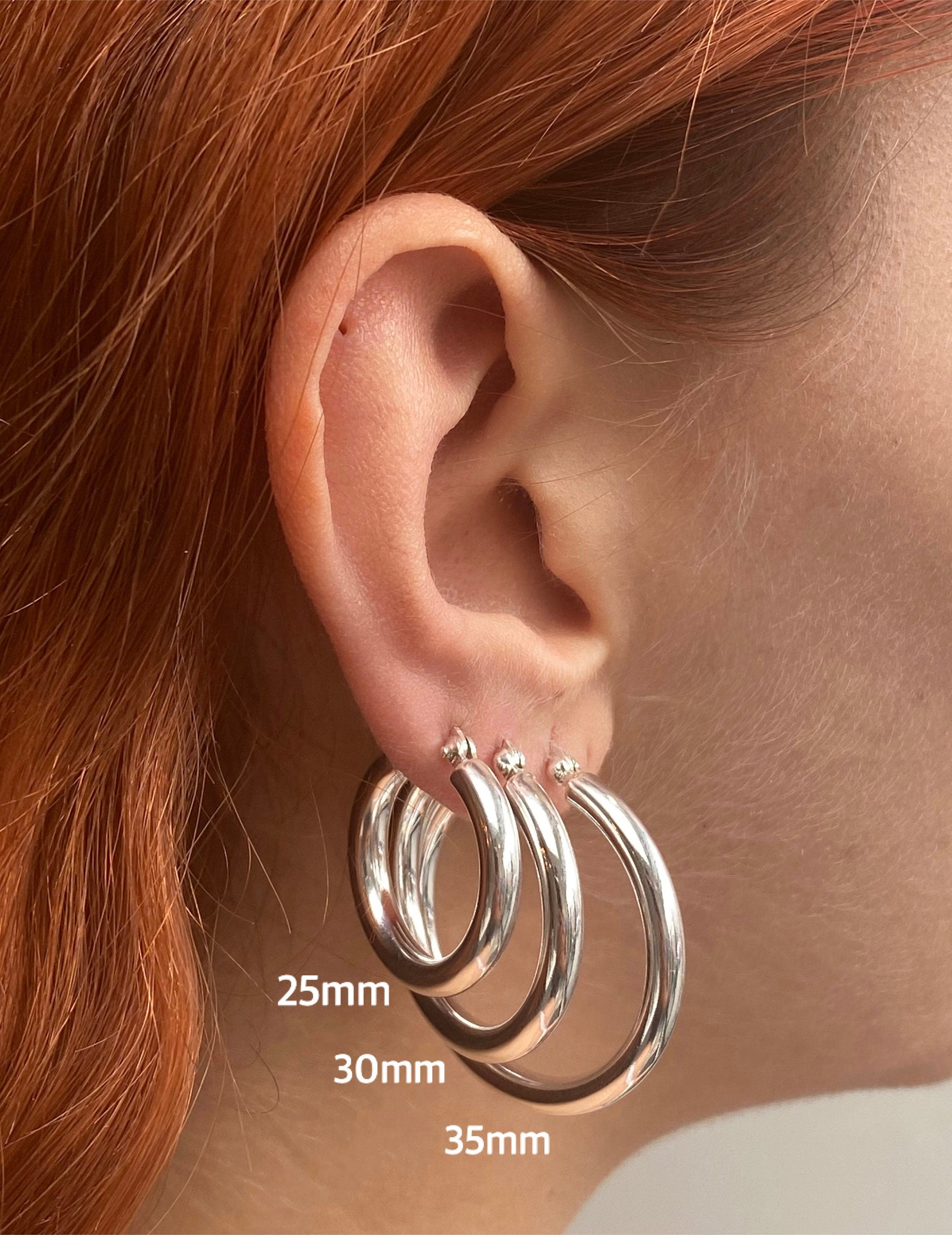 Sterling Silver Hoop Earrings 4Mm Thick Chunky 16 18 20 25 30 35Mm Diameter