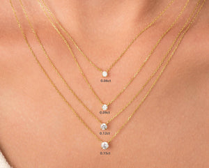 Stunning 14K Gold Diamond Solitaire Necklace – Elegant Dainty Floating Design for Effortless Minimalist Style.