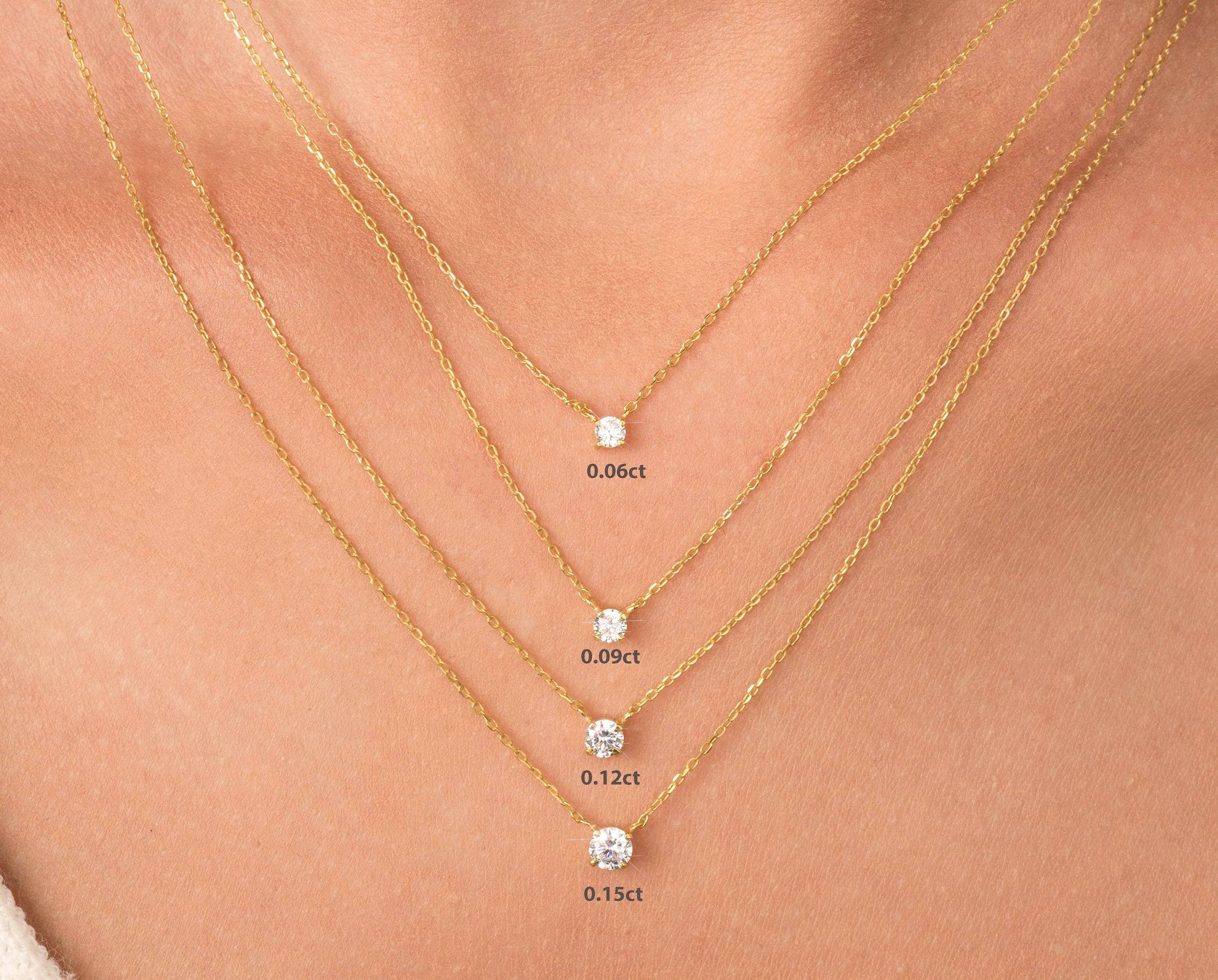 Stunning 14K Gold Diamond Solitaire Necklace – Elegant Dainty Floating Design for Effortless Minimalist Style.