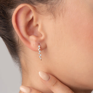 Zig Zag Diamond Drop Earrings • Sterling Silver Modern Earrings • Cluster round Cut Diamond Dangle Earrings • Minimalist Mother'S Day Gift