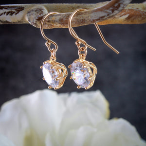 9Mm Cubic Zirconia Dangle Gold Earrings Handmade Classic Elegant Bridal Jewelry