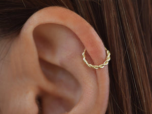14K Solid Gold Snug Fit Helix Hoop - Elegant Tragus Cartilage Piercing Ring.