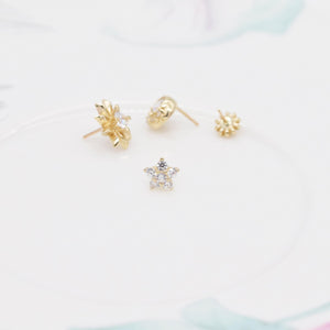 14K Solid Gold Tiny Cartilage Stud Earring - Elegant Conch Helix Tragus Push Back Design.